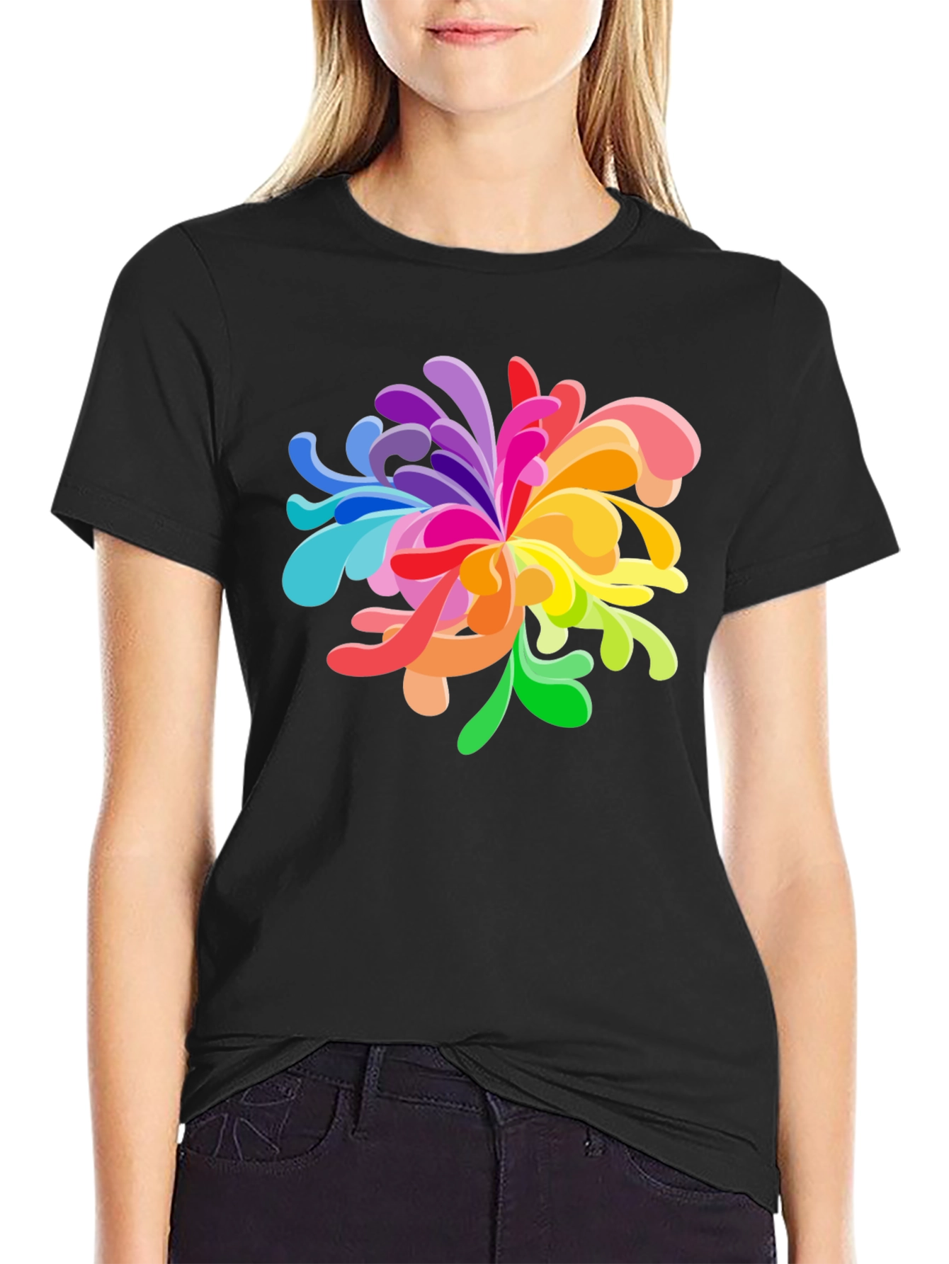 Vibrant Floral Graphic Tee - Black Cotton Blend