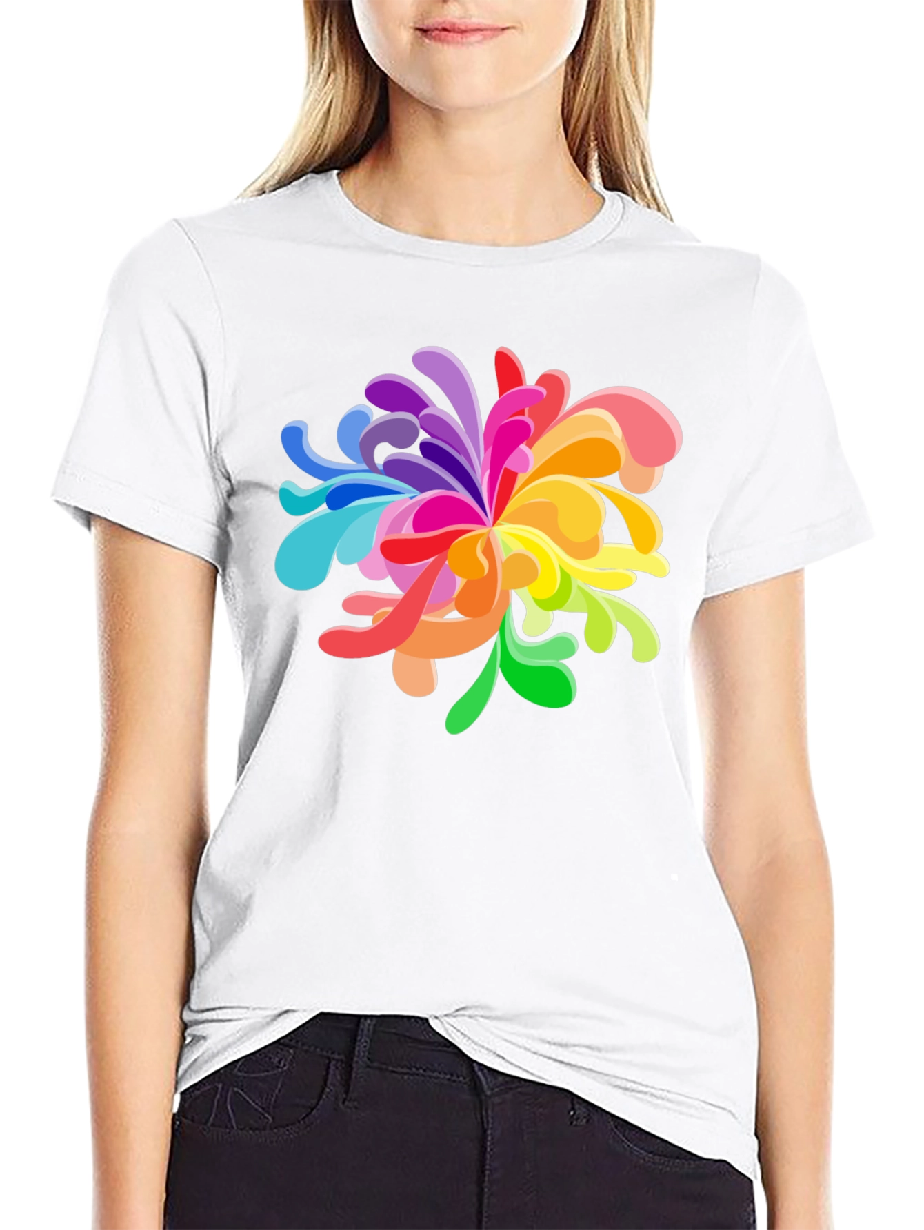 Vibrant Floral Graphic Tee - Black Cotton Blend
