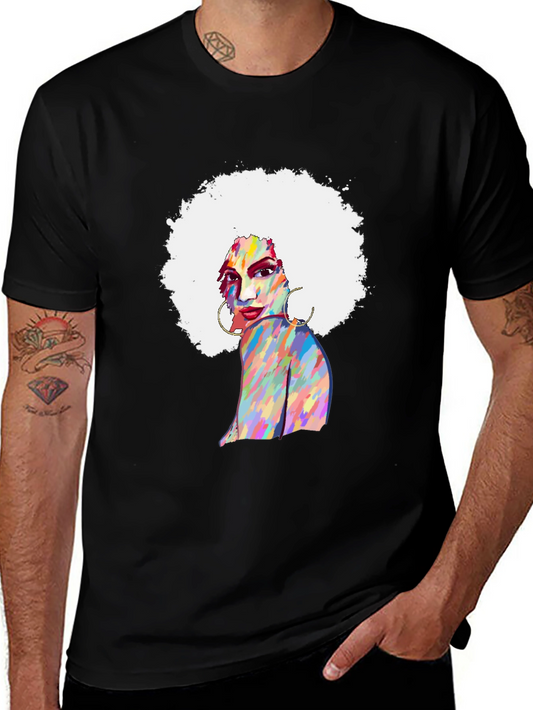 Afro Woman Graphic Tee - Bold Colorful Design