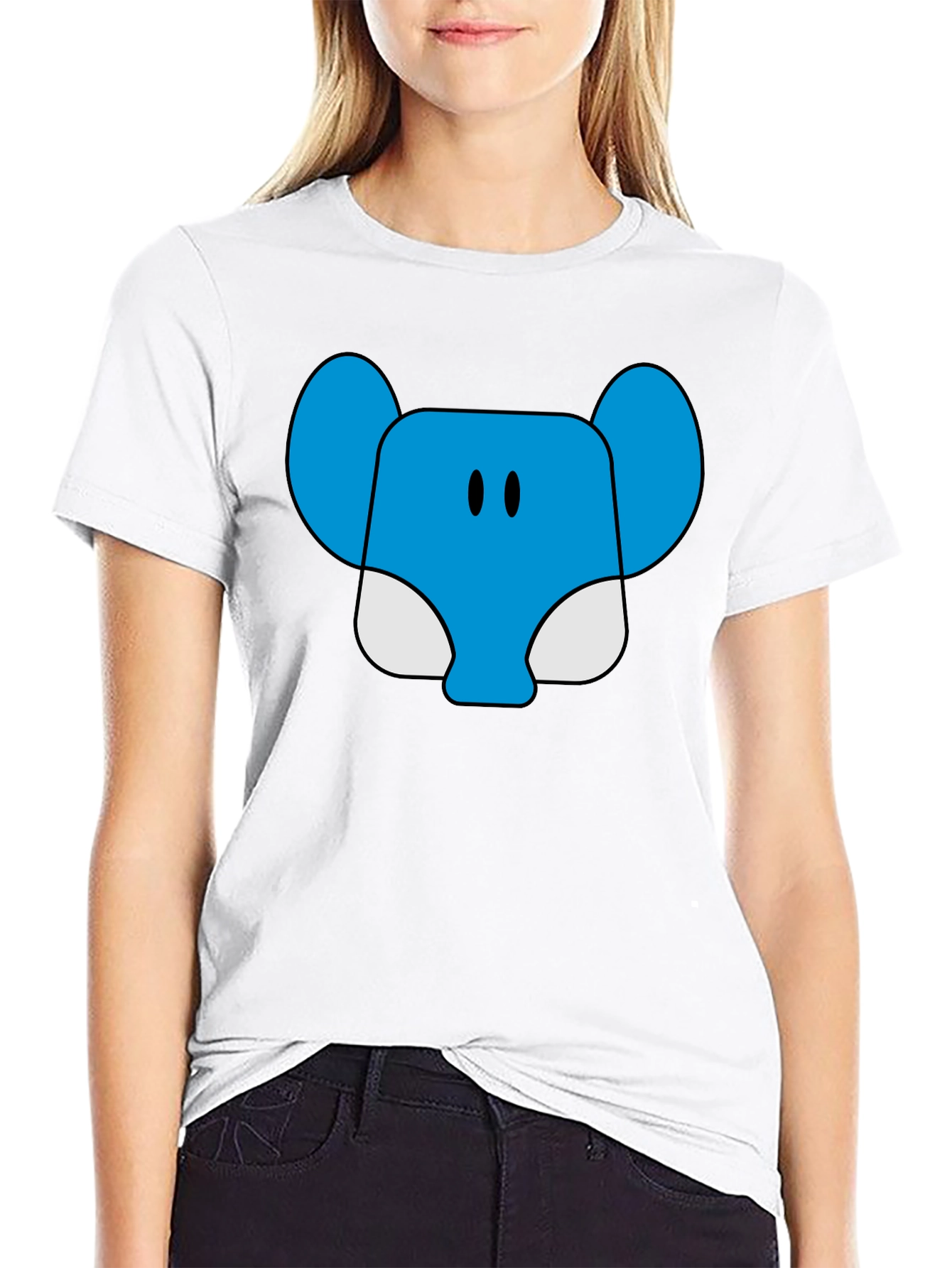 Blue Elephant Cartoon Graphic T-Shirt