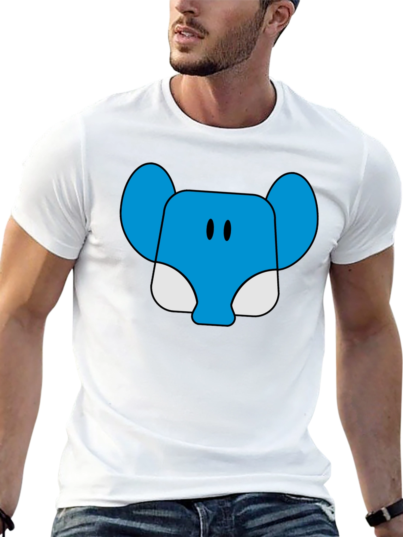Blue Elephant Cartoon Graphic T-Shirt