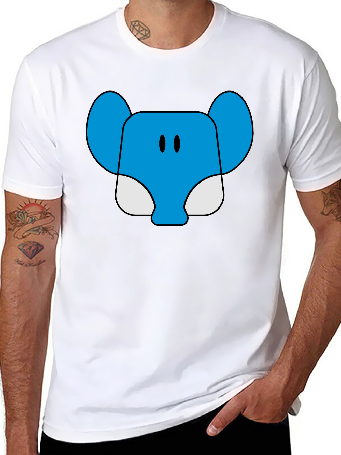 Blue Elephant Cartoon Graphic T-Shirt