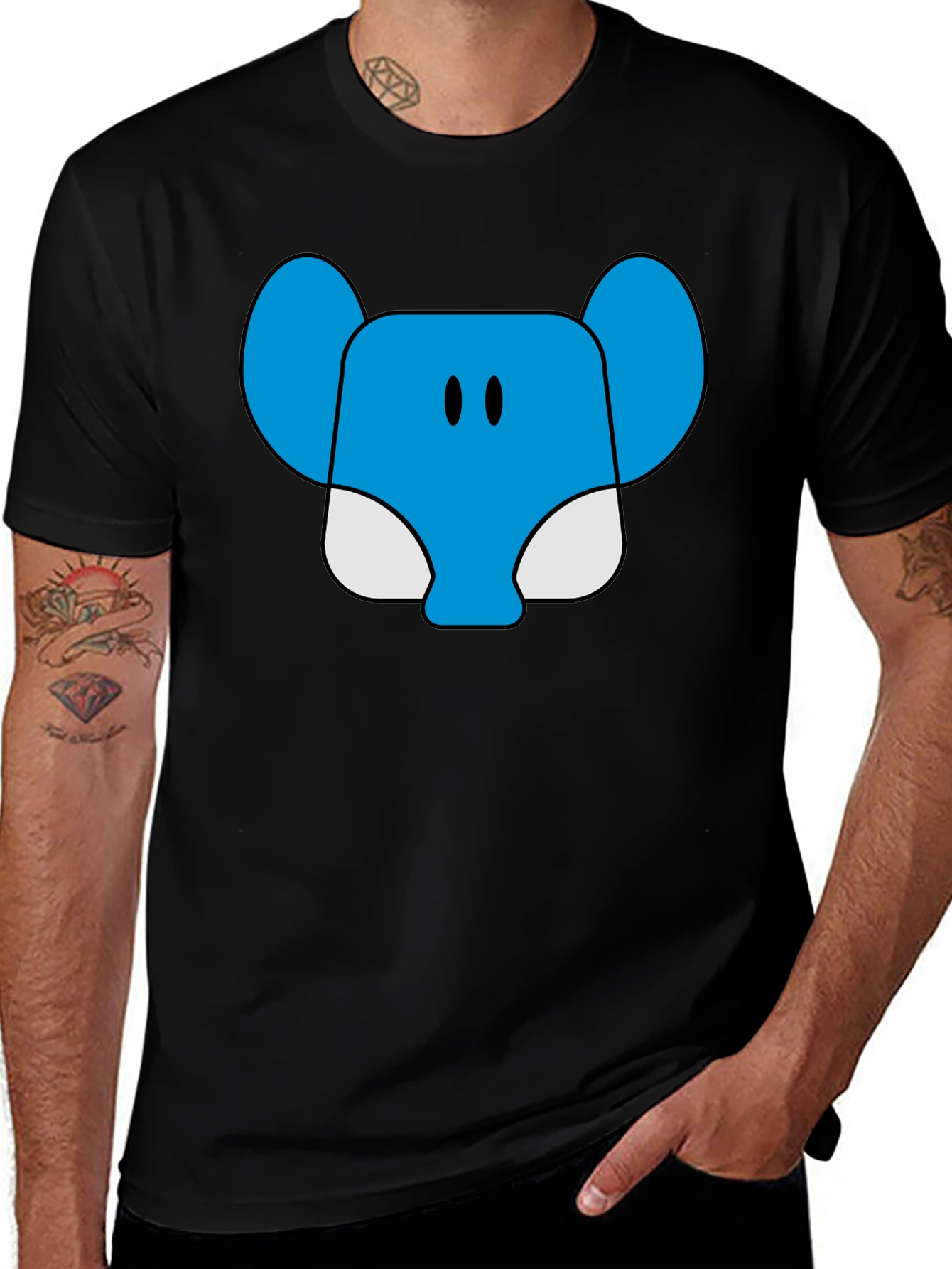 Blue Elephant Cartoon Graphic T-Shirt