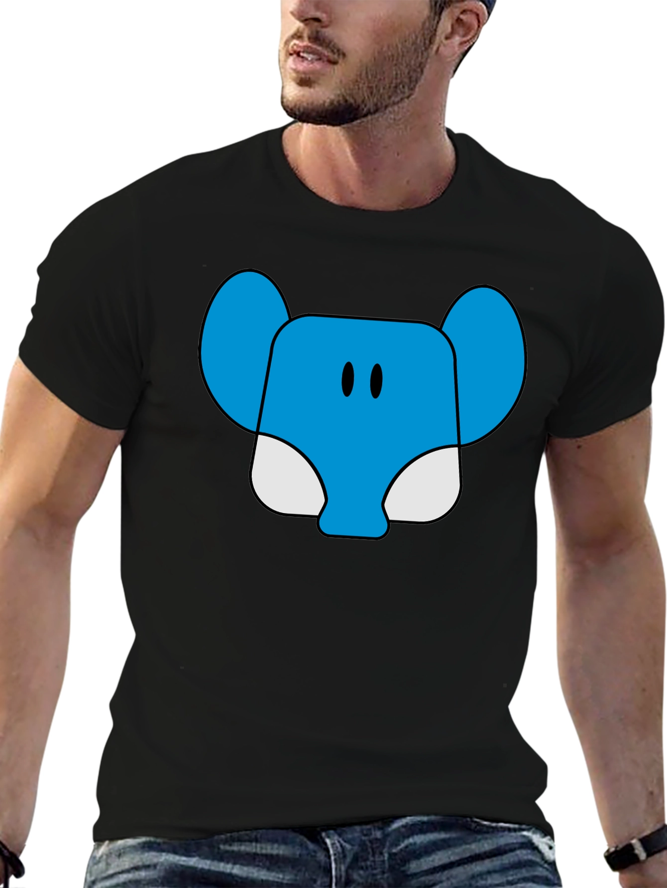Blue Elephant Cartoon Graphic T-Shirt