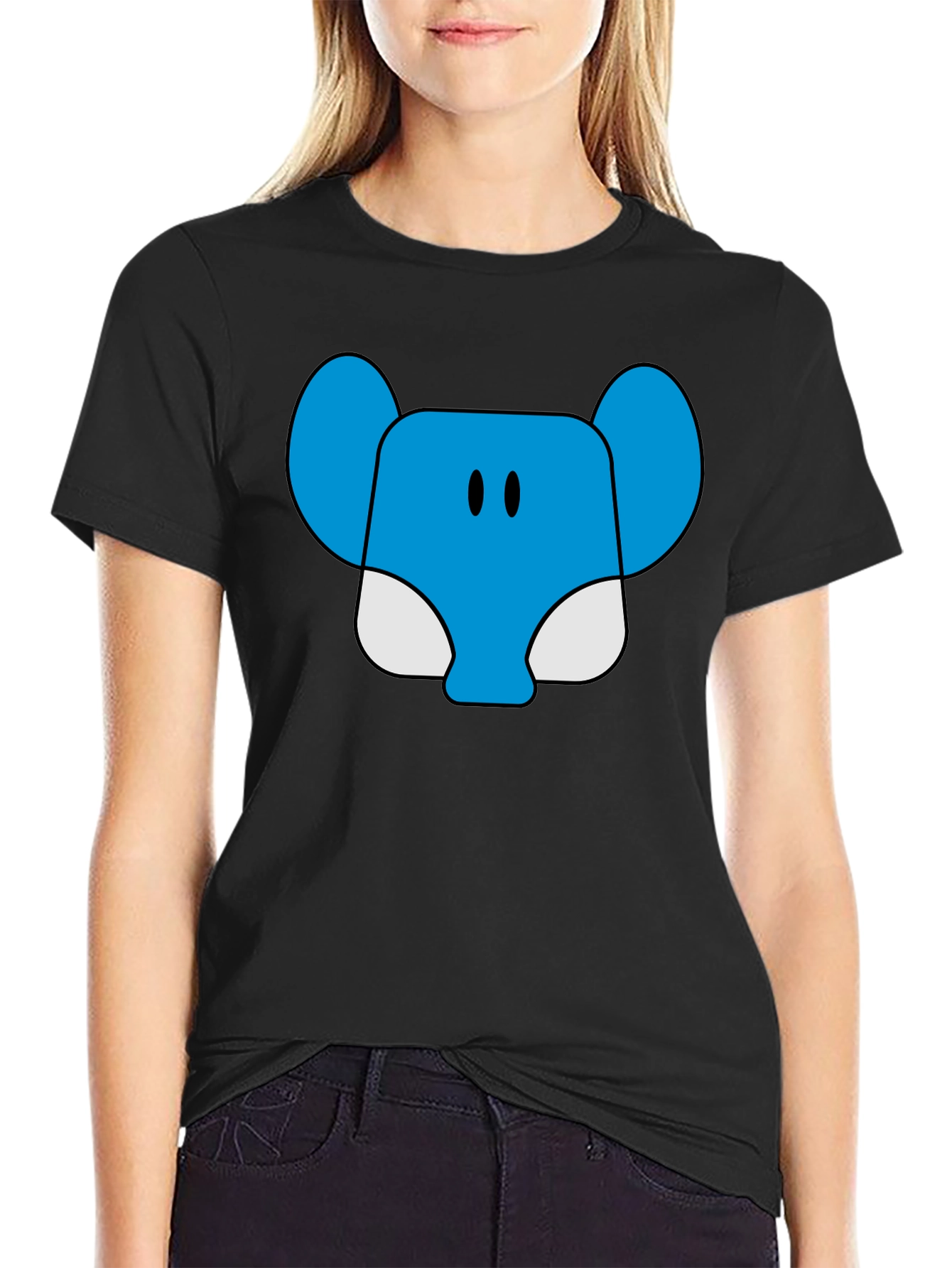 Blue Elephant Cartoon Graphic T-Shirt