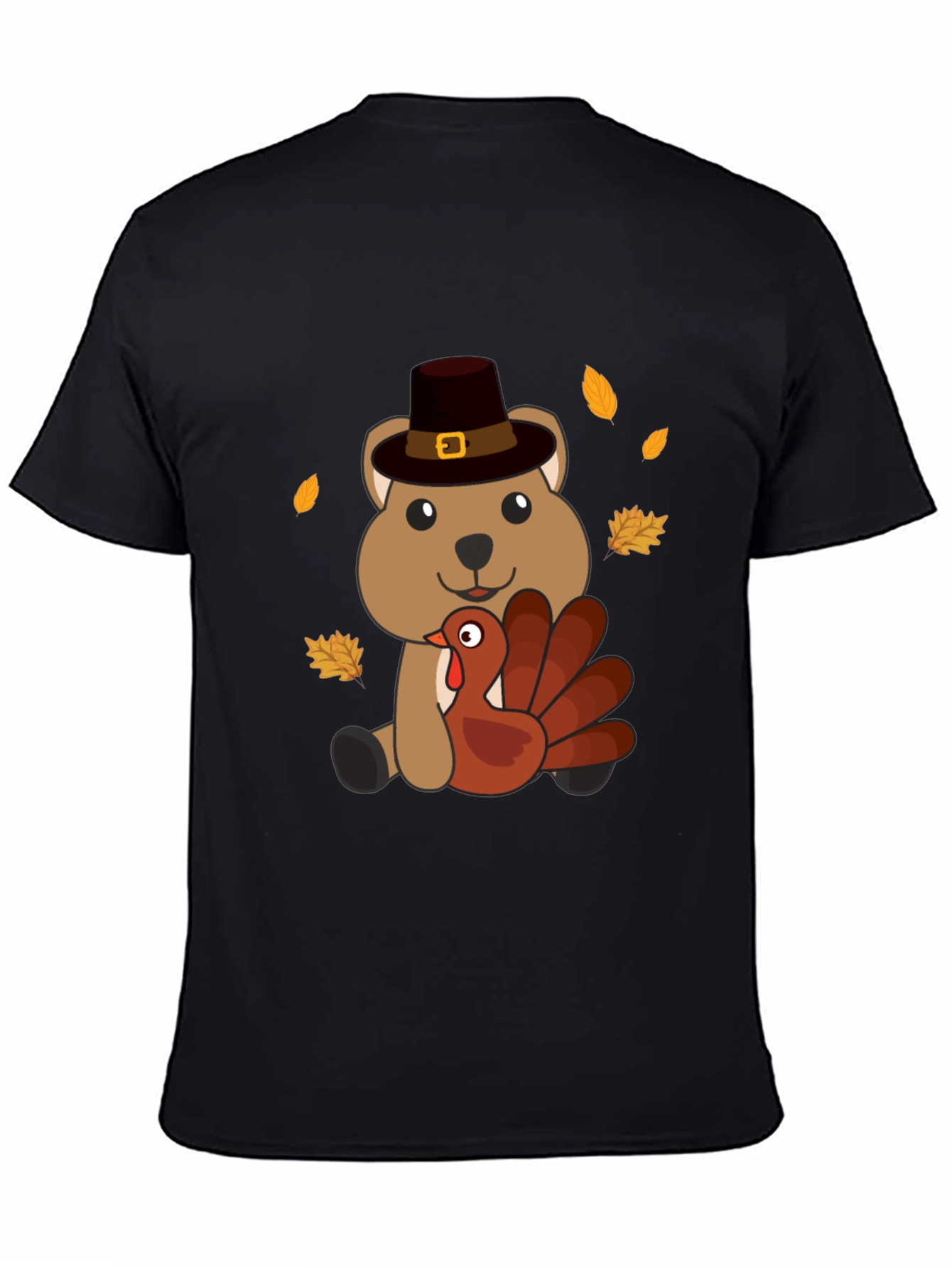 Thanksgiving Bear with Turkey Black T-Shirt