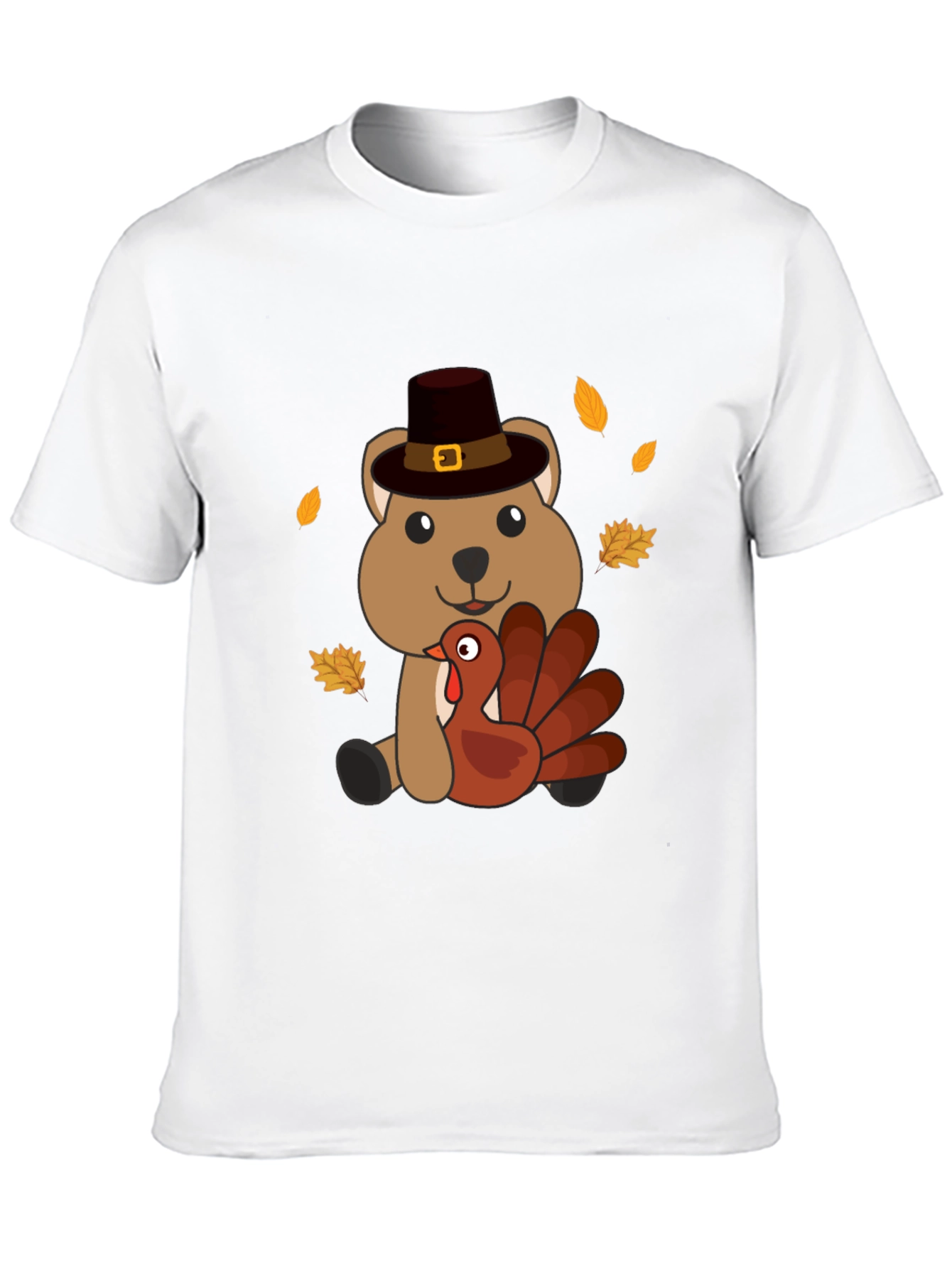 Thanksgiving Bear with Turkey Black T-Shirt