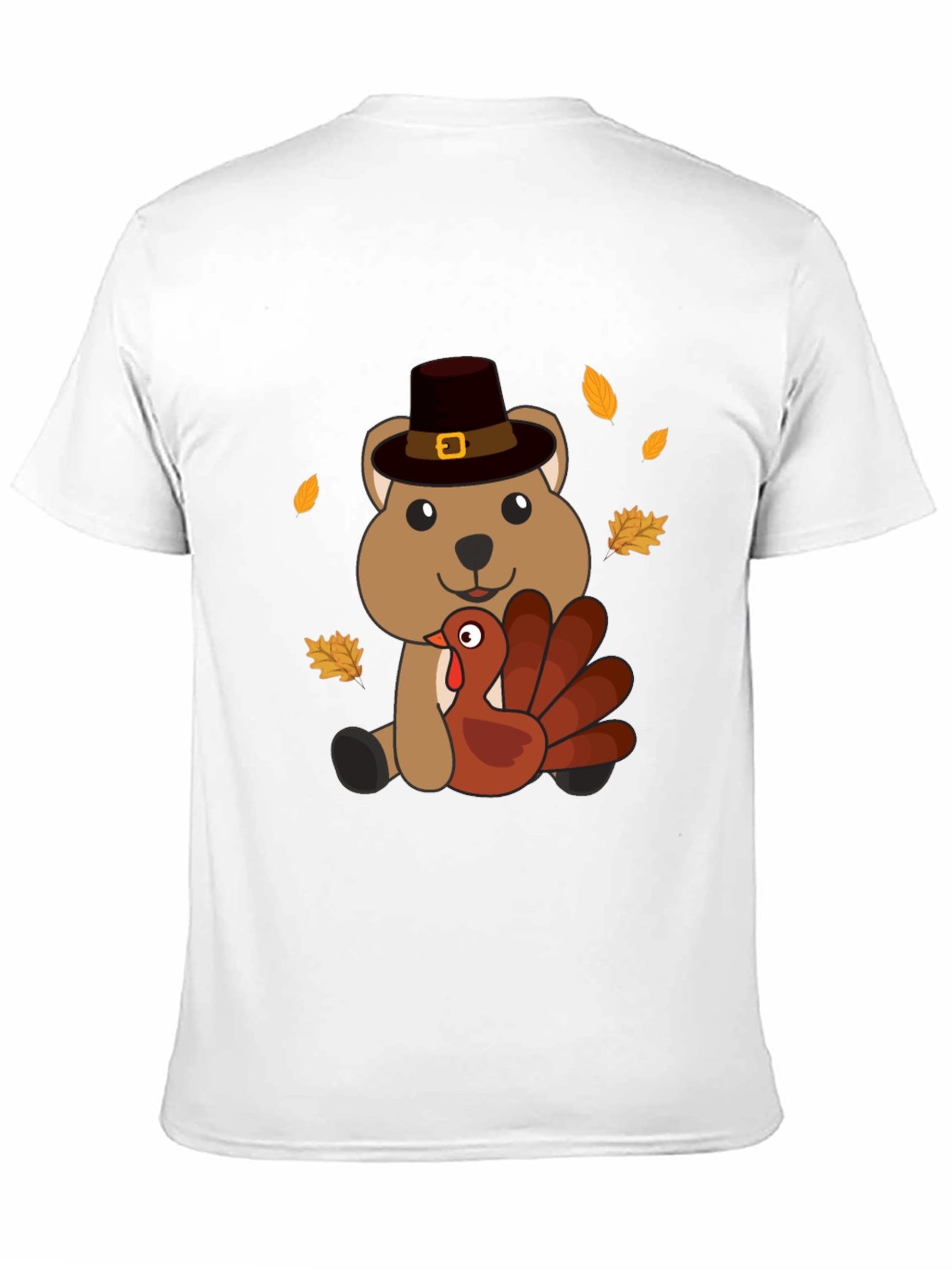 Thanksgiving Bear with Turkey Black T-Shirt