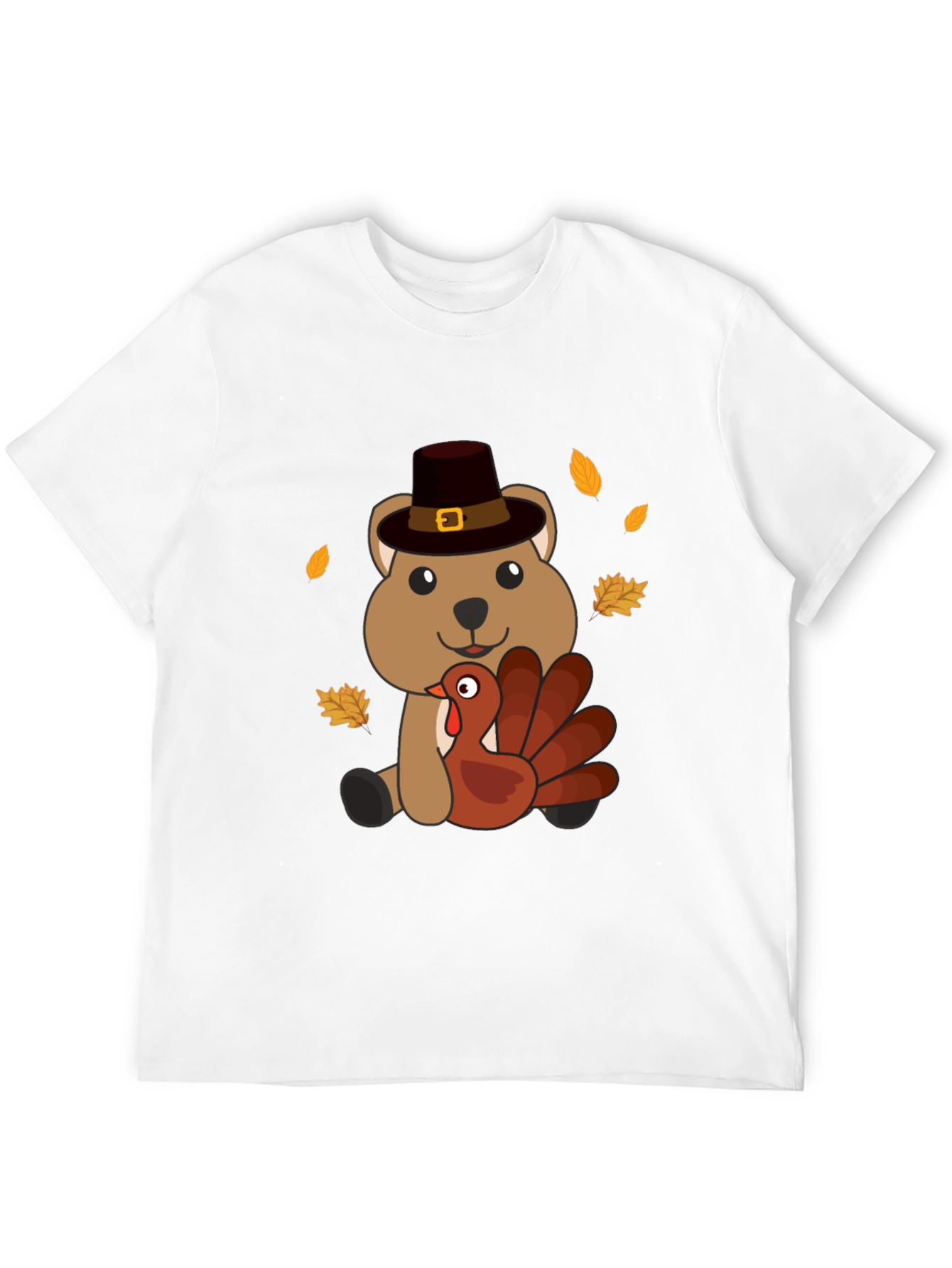 Thanksgiving Bear with Turkey Black T-Shirt