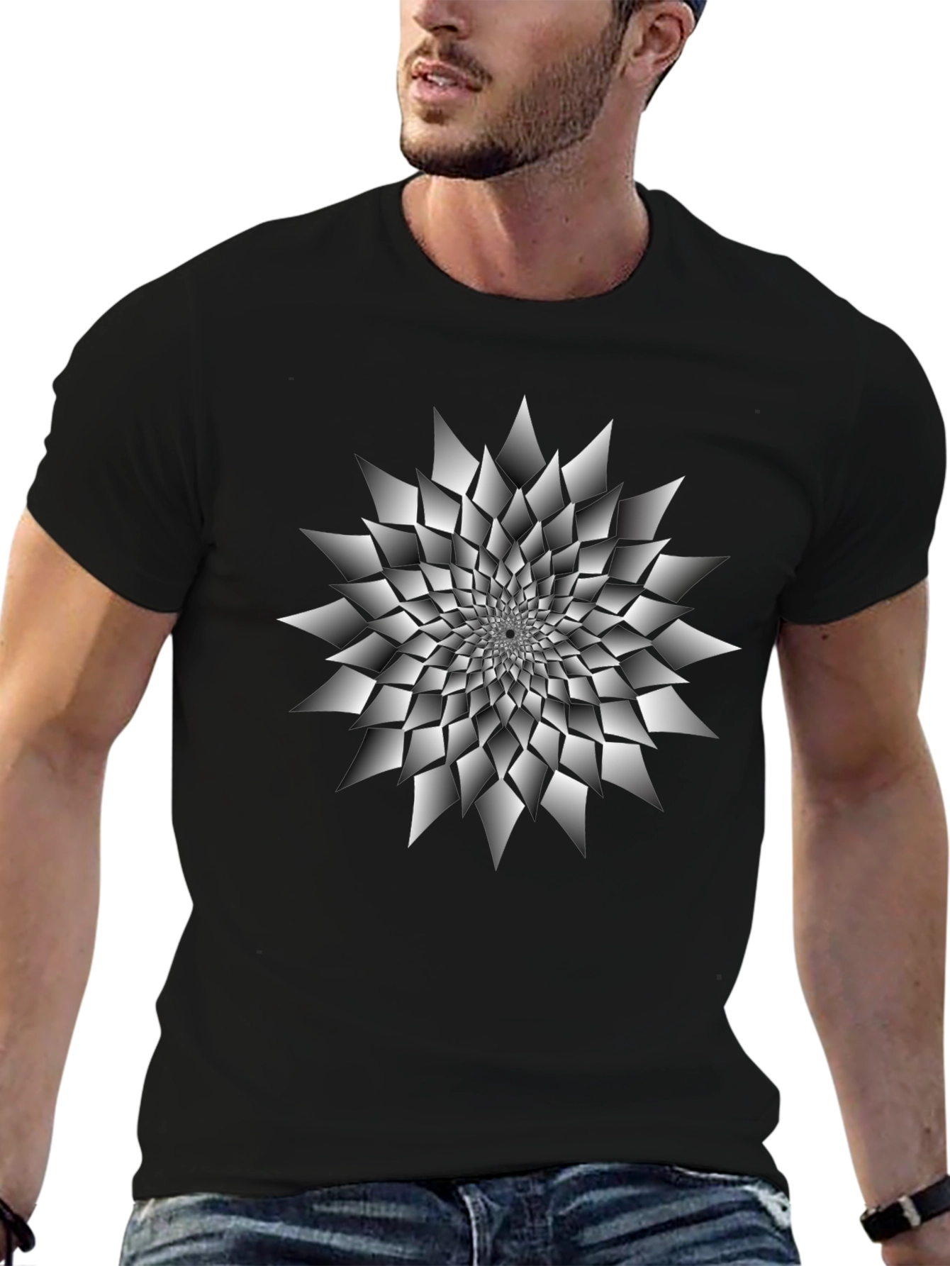 Abstract Geometric Design Black T-Shirt