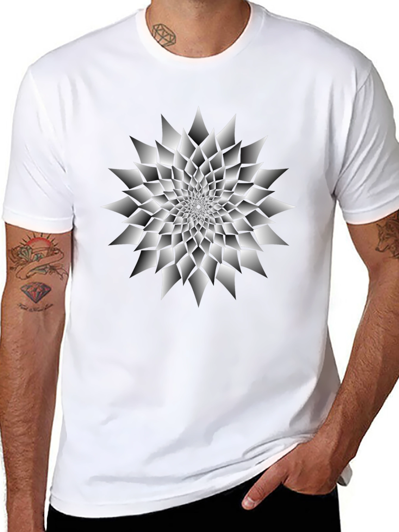 Abstract Geometric Design Black T-Shirt