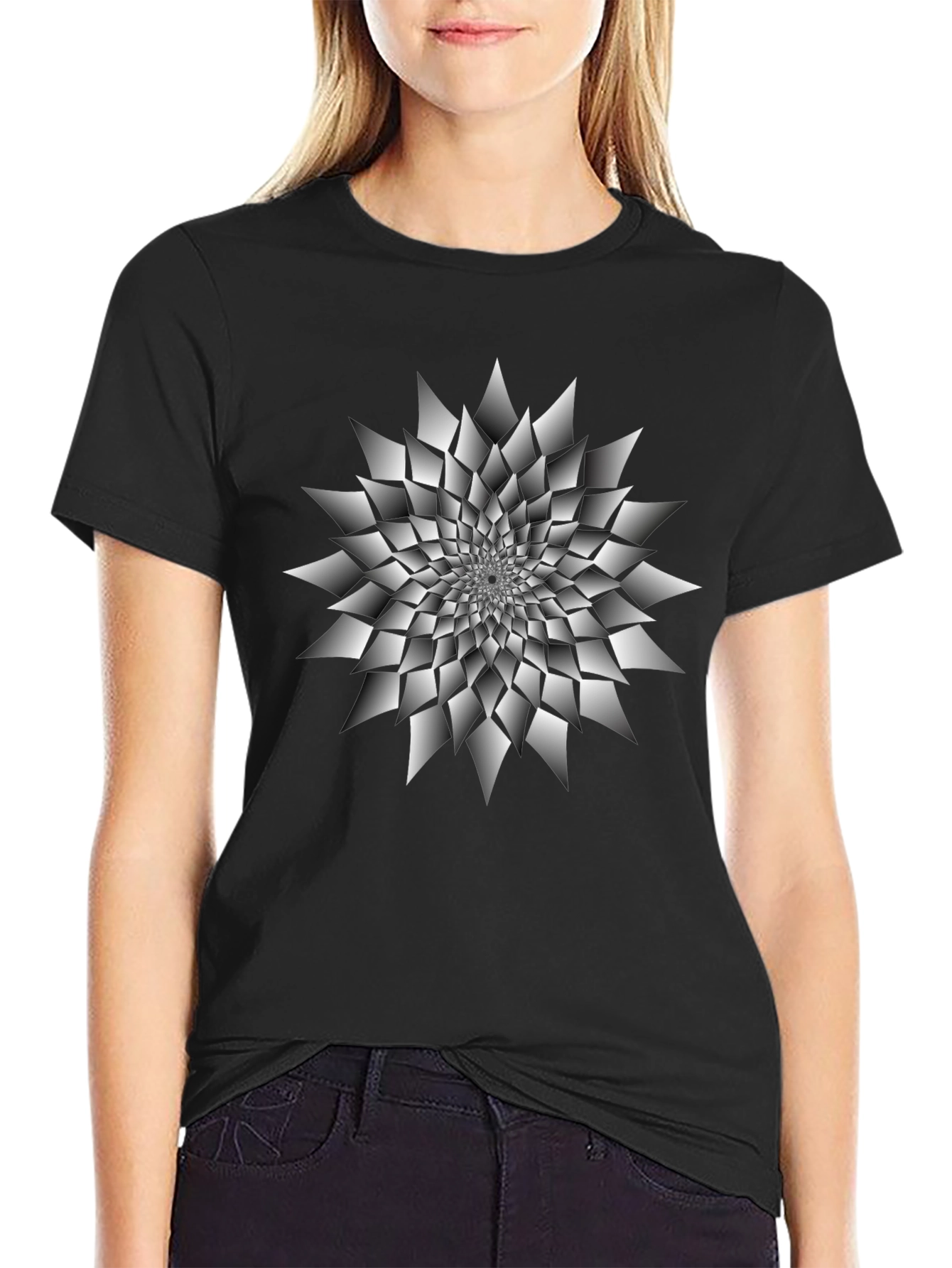 Abstract Geometric Design Black T-Shirt