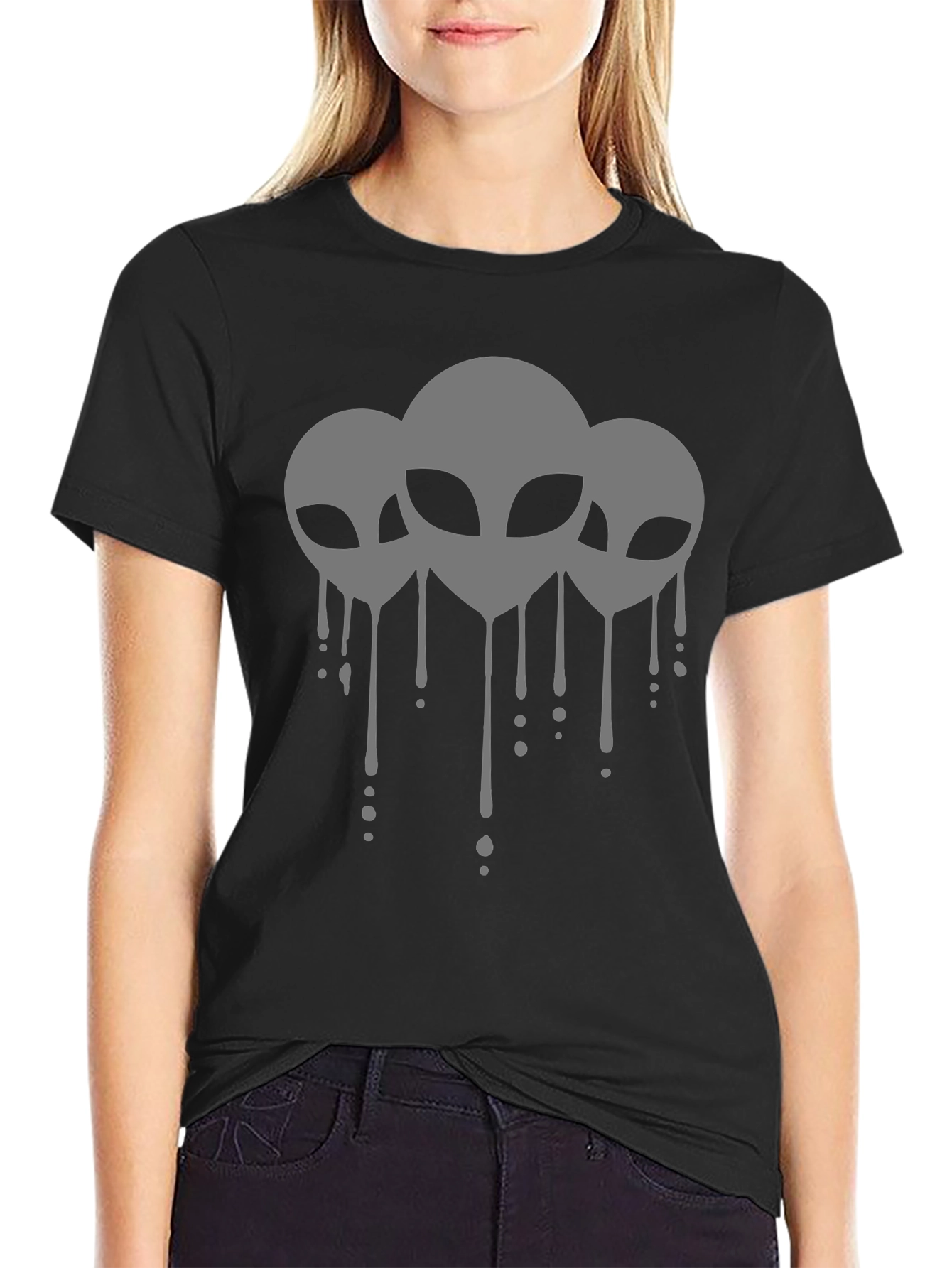 Alien Drip Graphic Tee - Black Crew Neck T-Shirt