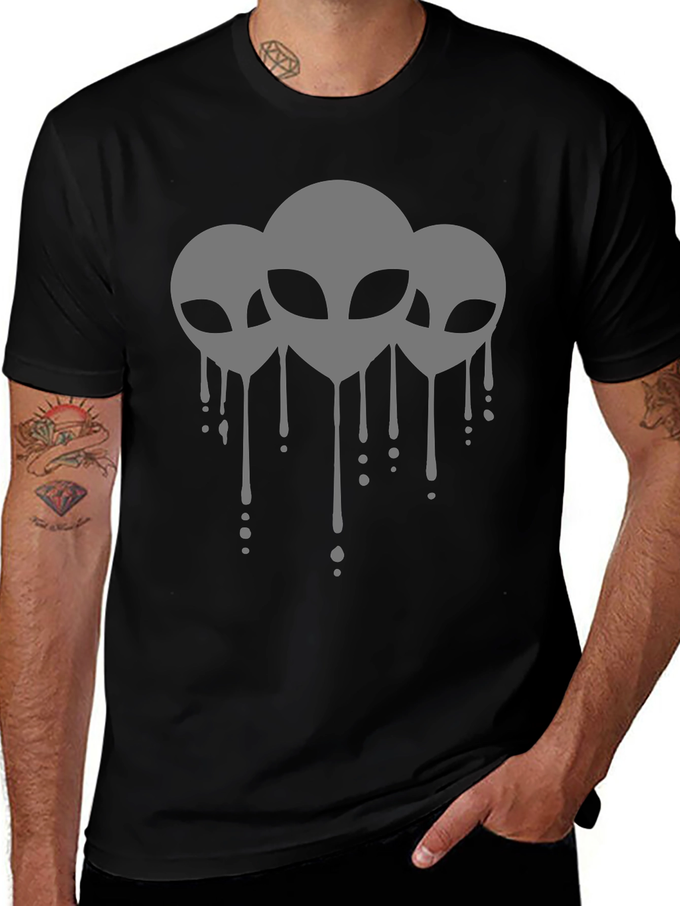 Alien Drip Graphic Tee - Black Crew Neck T-Shirt