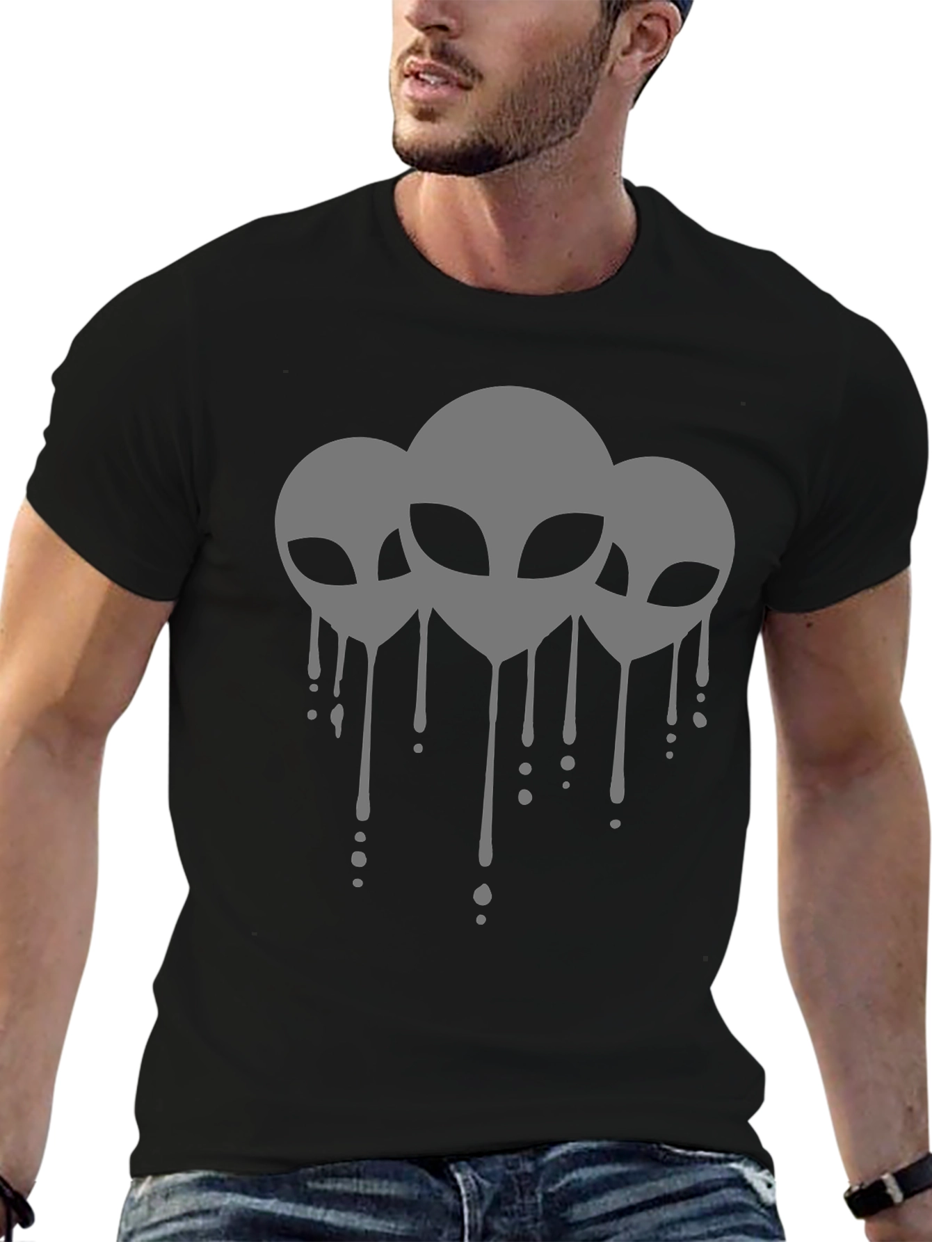 Alien Drip Graphic Tee - Black Crew Neck T-Shirt