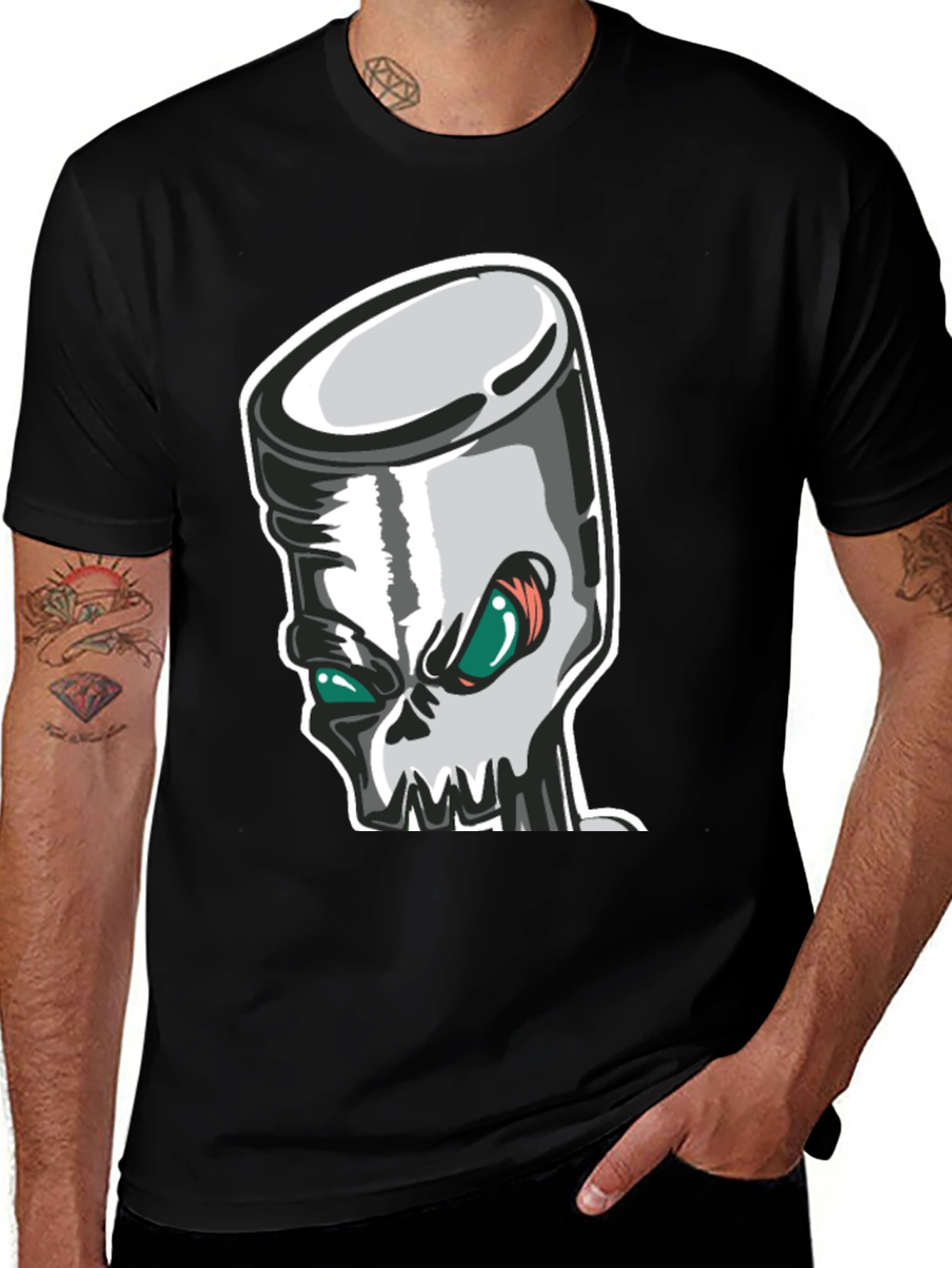 Skull Piston Graphic Tee - Black Cotton T-Shirt
