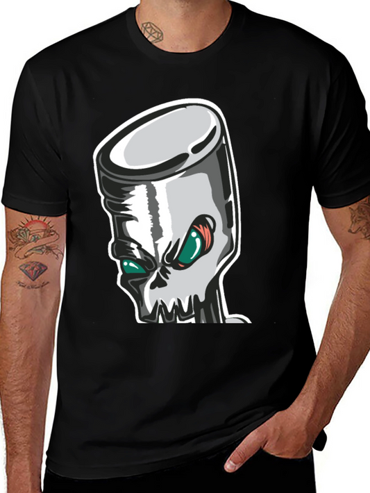 Skull Piston Graphic Tee - Black Cotton T-Shirt
