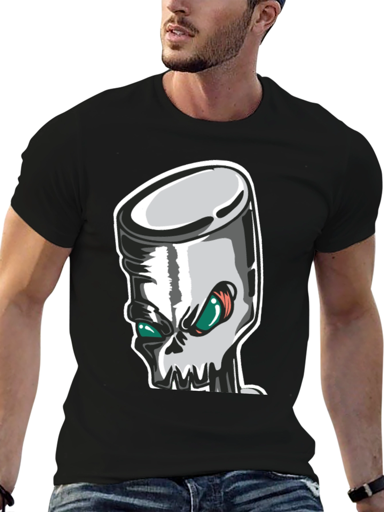 Skull Piston Graphic Tee - Black Cotton T-Shirt