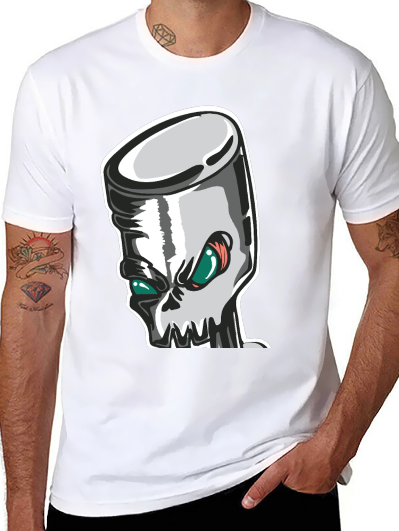 Skull Piston Graphic Tee - Black Cotton T-Shirt