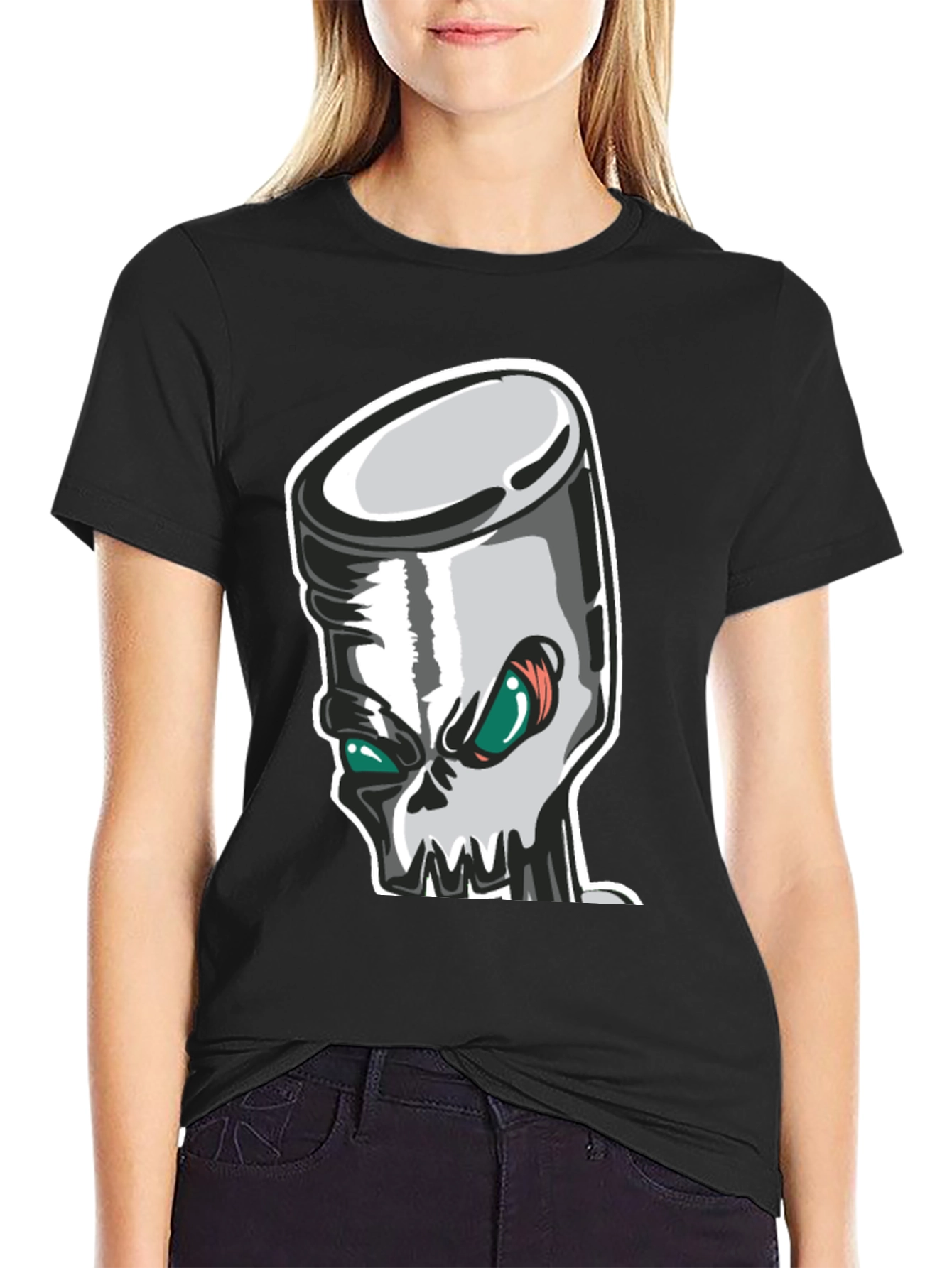 Skull Piston Graphic Tee - Black Cotton T-Shirt