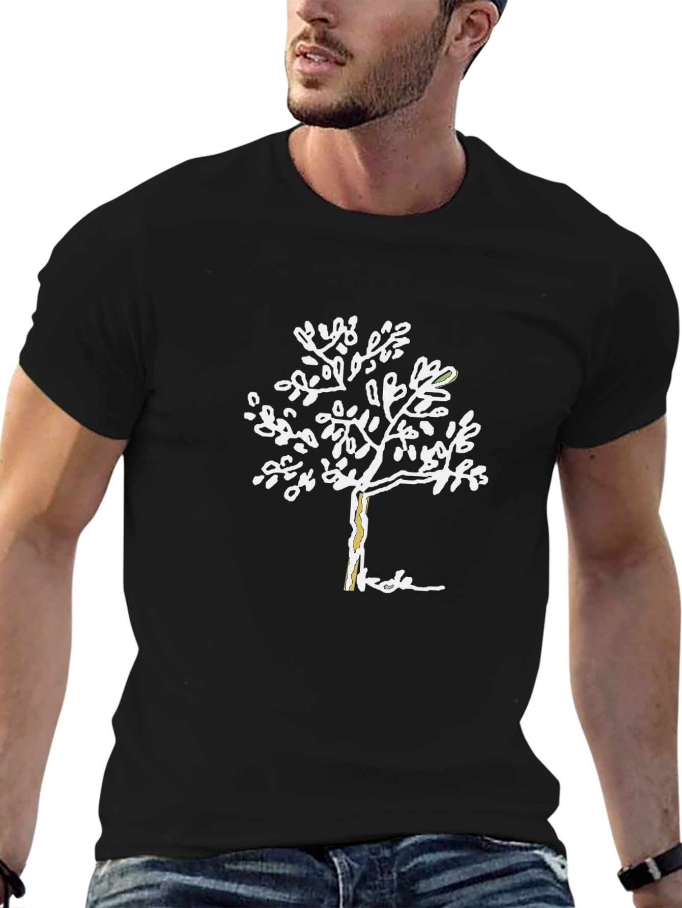 Unique Tree Graphic Black T-Shirt