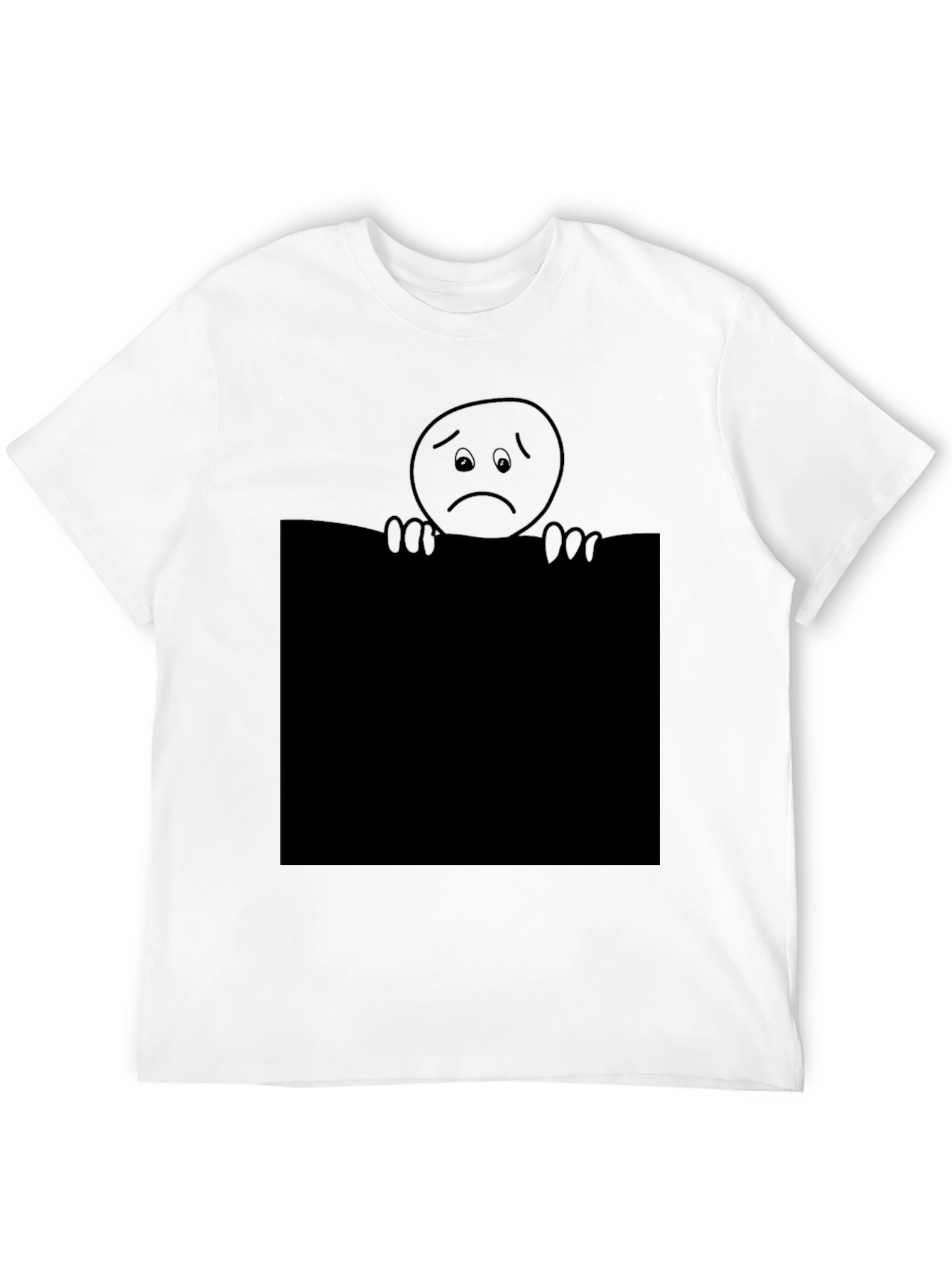 Sad Face Graphic T-Shirt - Black Crew Neck