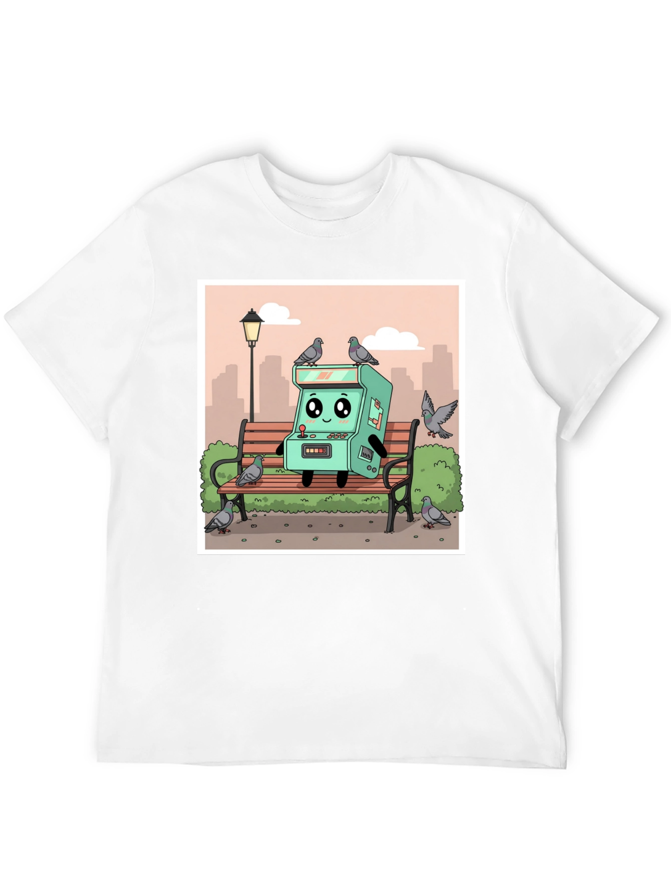 Cartoon Arcade Game on Park Bench T-Shirt