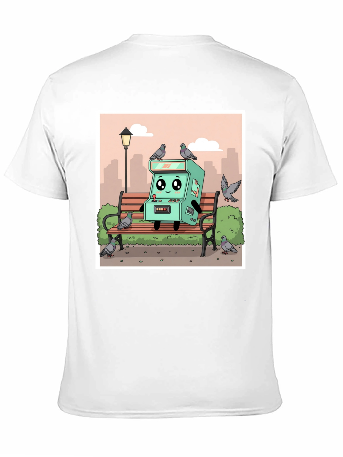 Cartoon Arcade Game on Park Bench T-Shirt