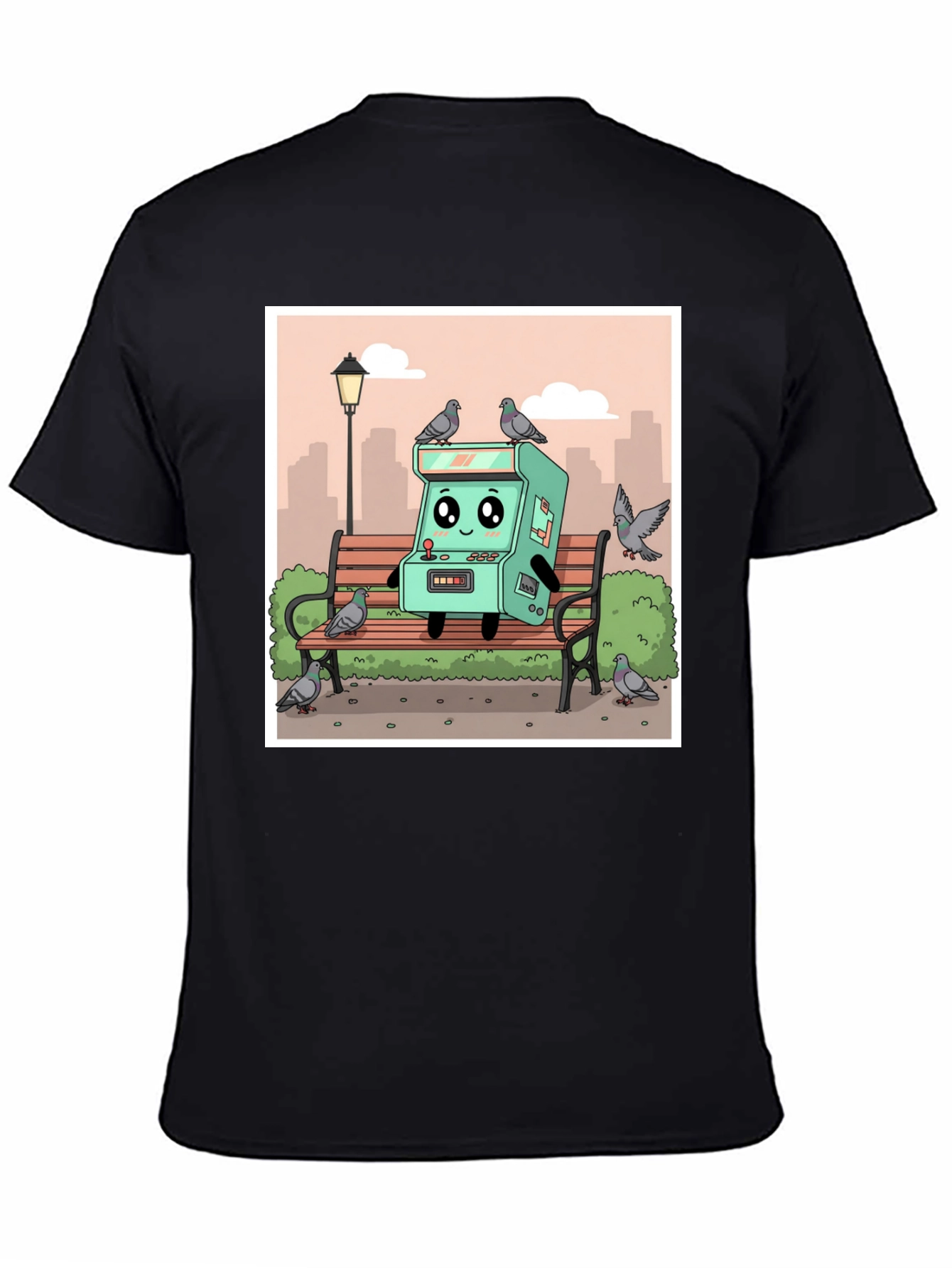 Cartoon Arcade Game on Park Bench T-Shirt