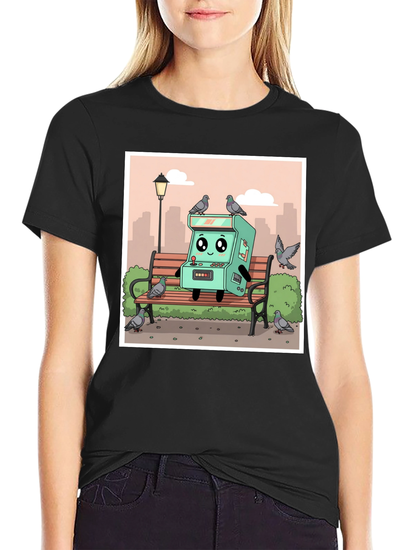 Cartoon Arcade Game on Park Bench T-Shirt