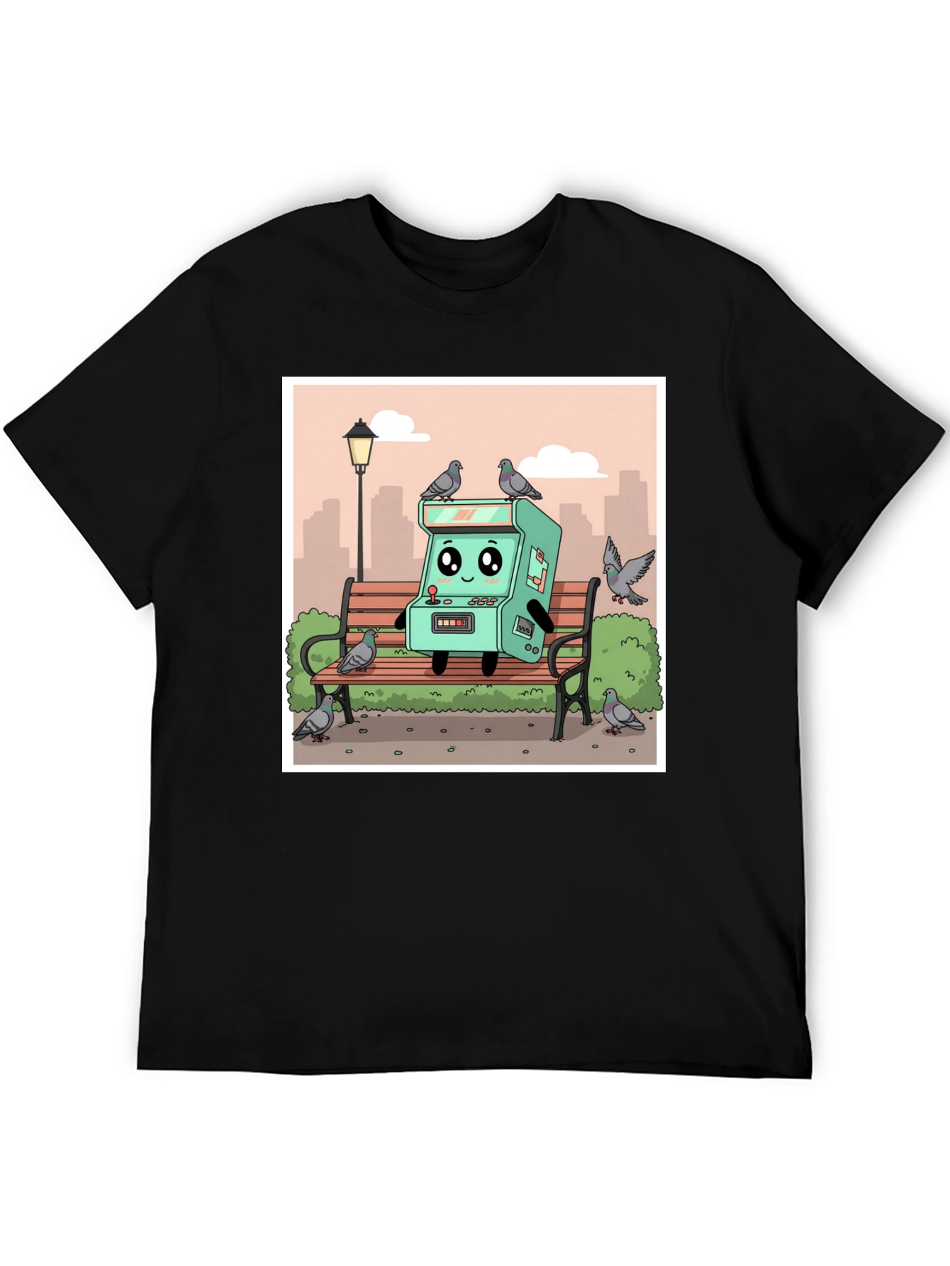 Cartoon Arcade Game on Park Bench T-Shirt