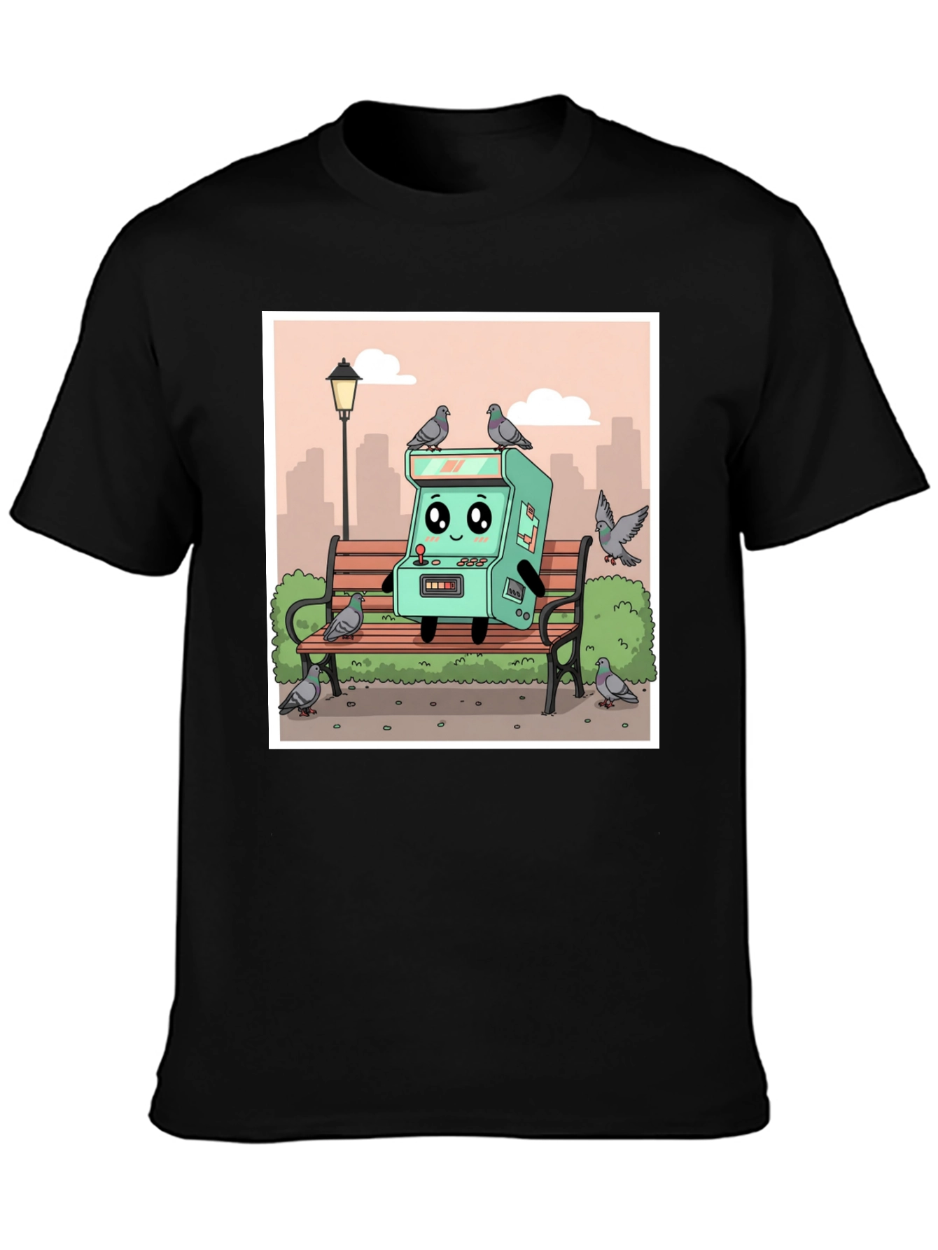 Cartoon Arcade Game on Park Bench T-Shirt