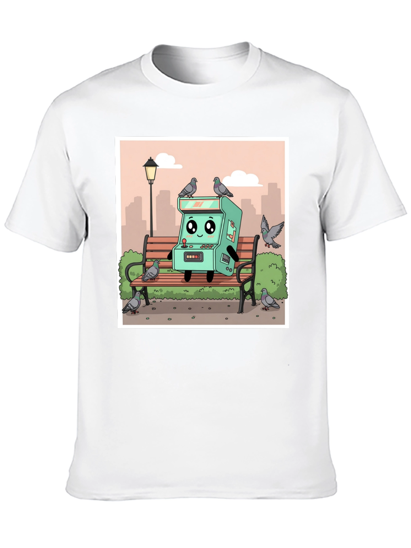 Cartoon Arcade Game on Park Bench T-Shirt