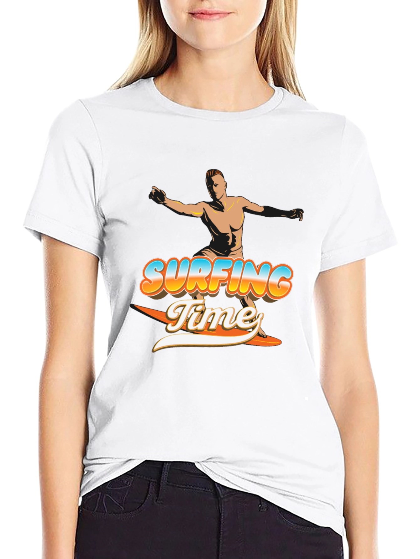 Surfing Time Graphic Tee - Black Cotton T-Shirt