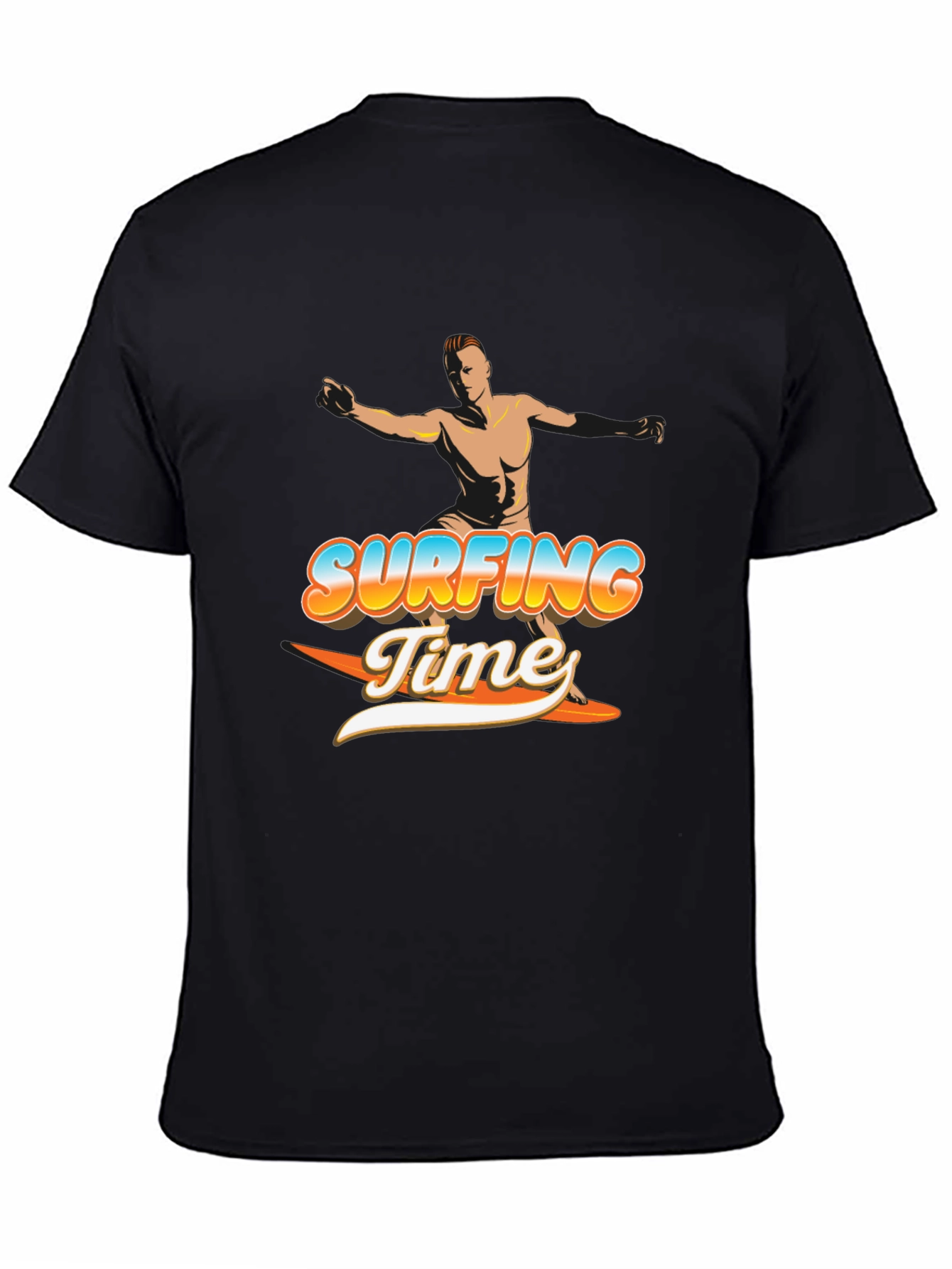 Surfing Time Graphic Tee - Black Cotton T-Shirt
