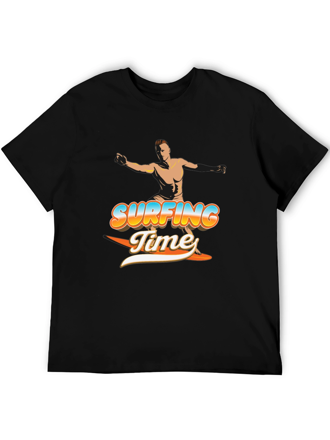 Surfing Time Graphic Tee - Black Cotton T-Shirt