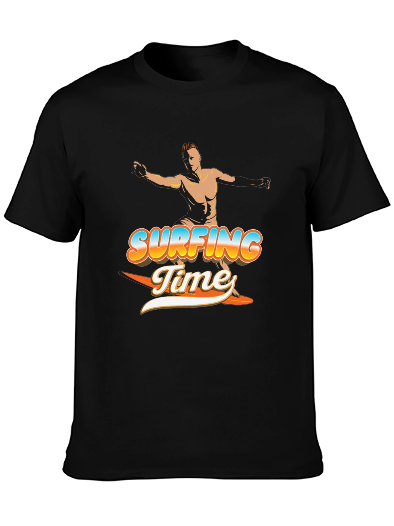 Surfing Time Graphic Tee - Black Cotton T-Shirt