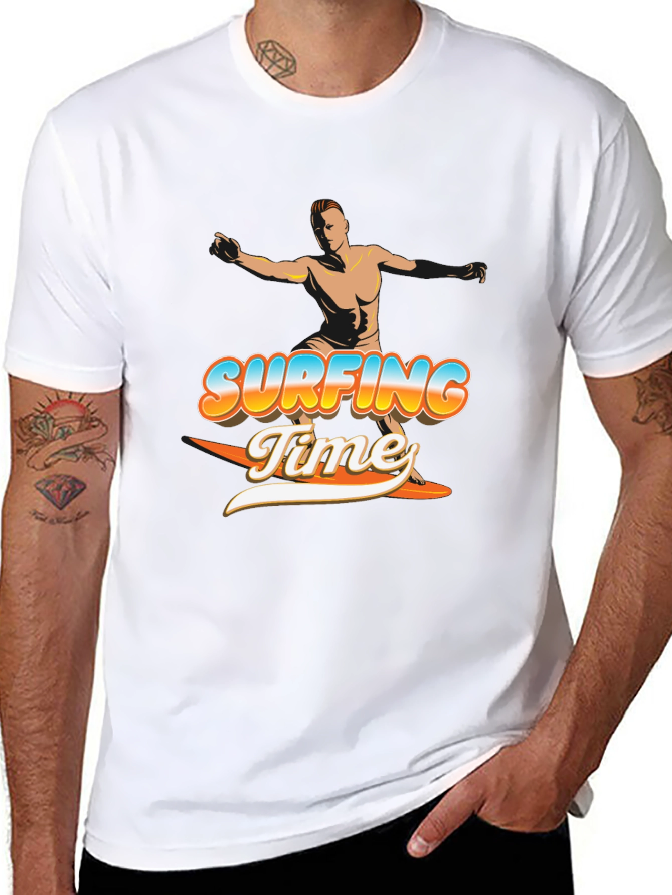 Surfing Time Graphic Tee - Black Cotton T-Shirt