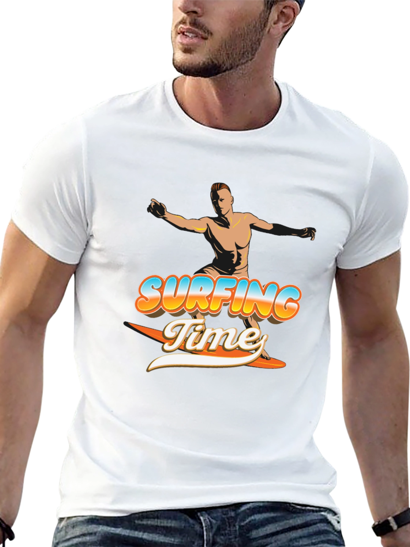 Surfing Time Graphic Tee - Black Cotton T-Shirt