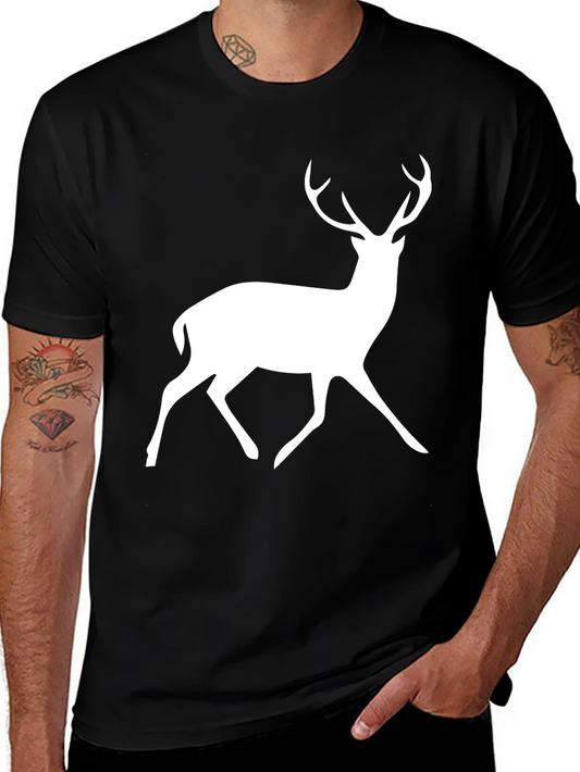 Black T-Shirt with White Deer Graphic