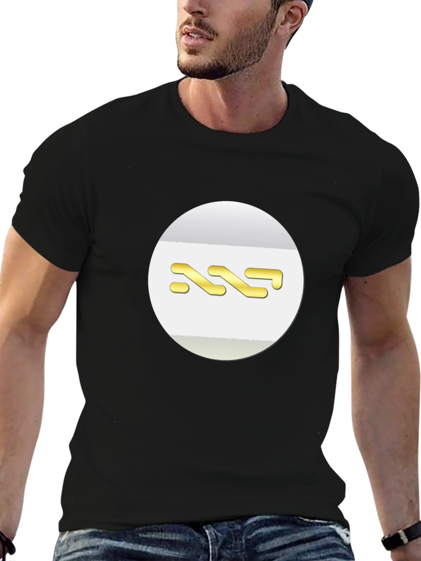 Stylish Black Tee with Abstract Gold Design