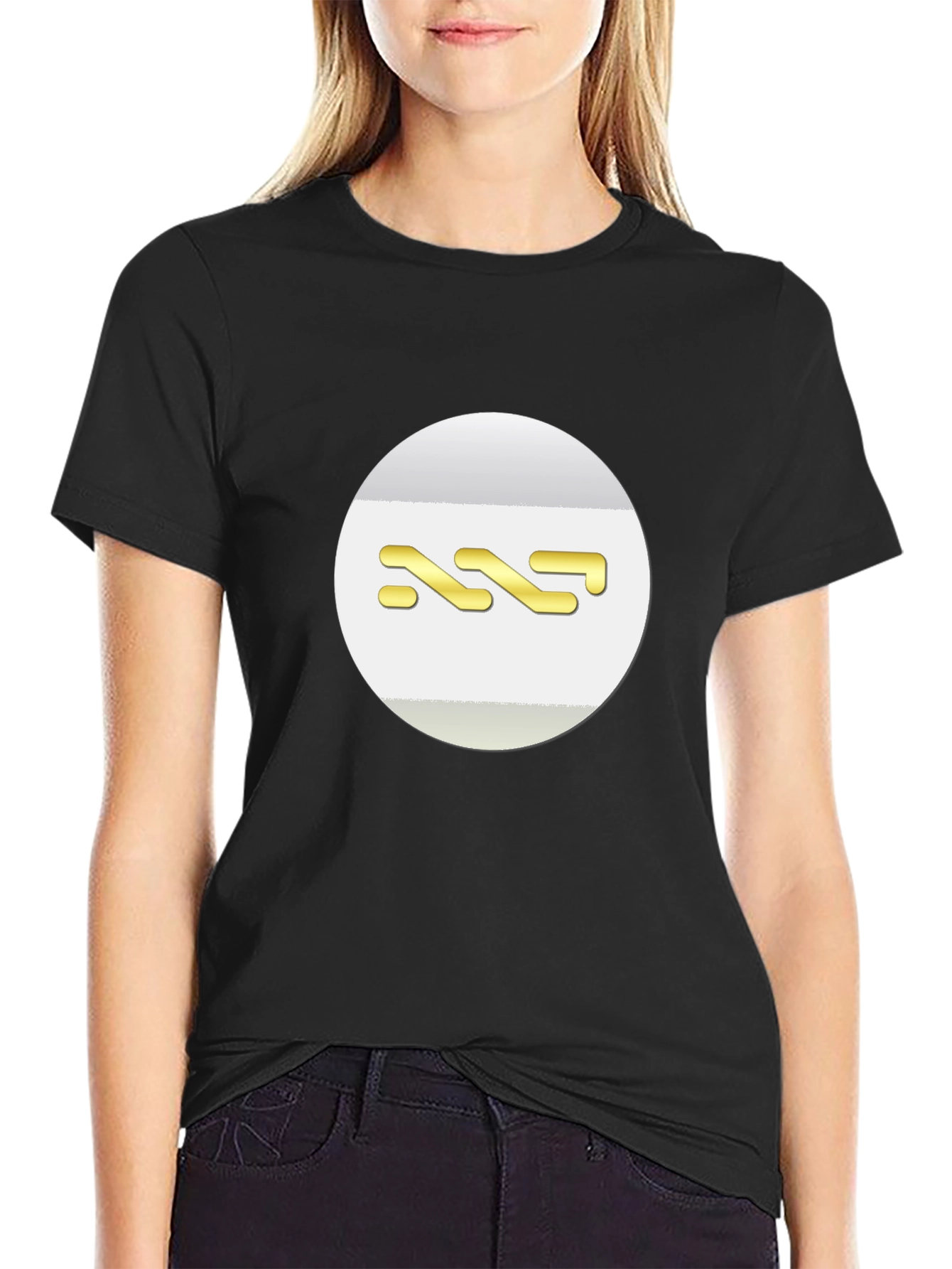 Stylish Black Tee with Abstract Gold Design