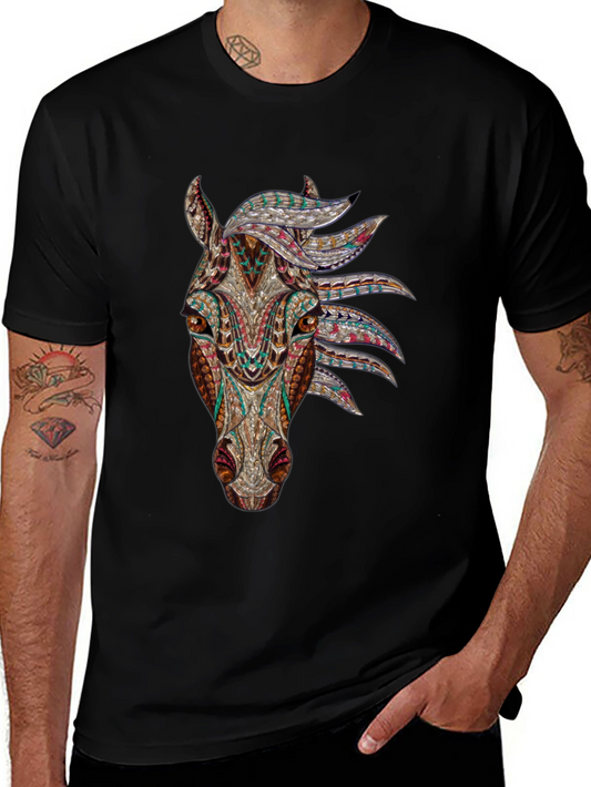 Tribal Horse Graphic Tee - Unique Animal Print T-Shirt