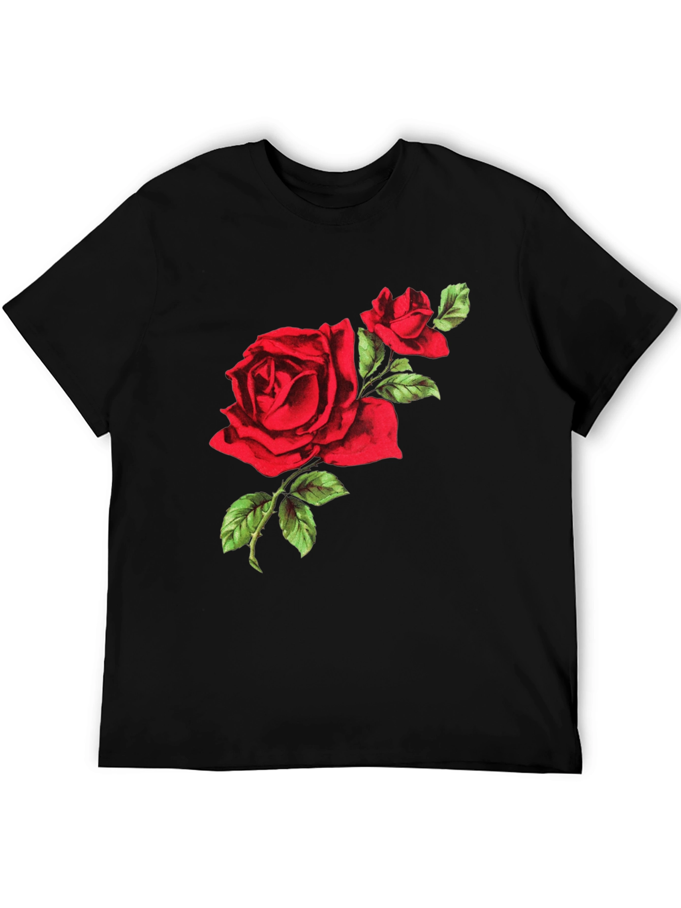 Red Rose Graphic Tee - Black Cotton T-Shirt