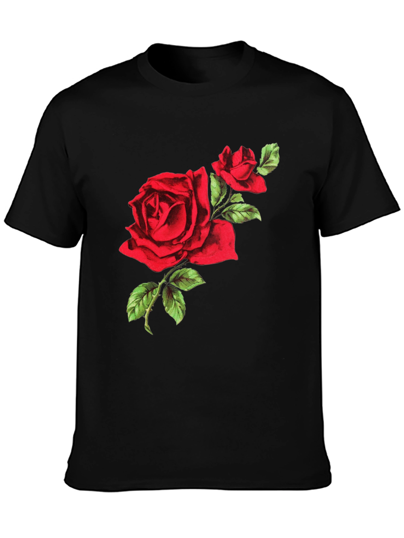 Red Rose Graphic Tee - Black Cotton T-Shirt