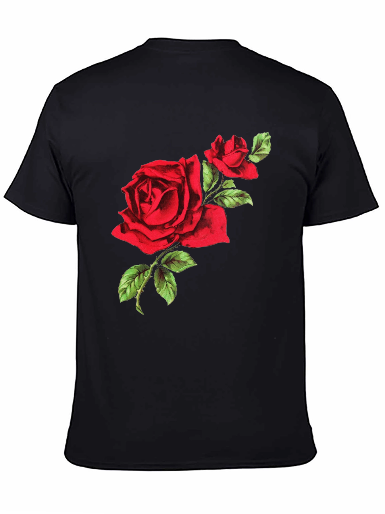 Red Rose Graphic Tee - Black Cotton T-Shirt