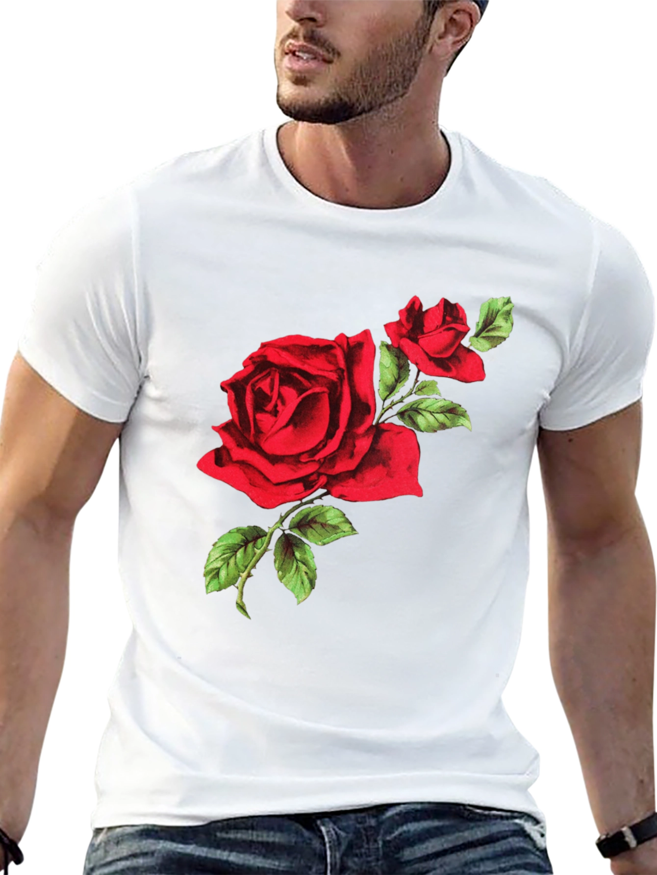 Red Rose Graphic Tee - Black Cotton T-Shirt