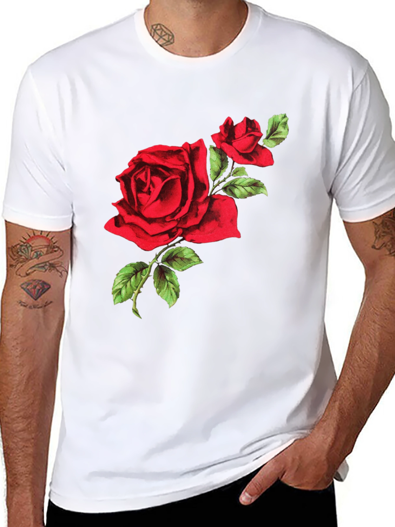 Red Rose Graphic Tee - Black Cotton T-Shirt