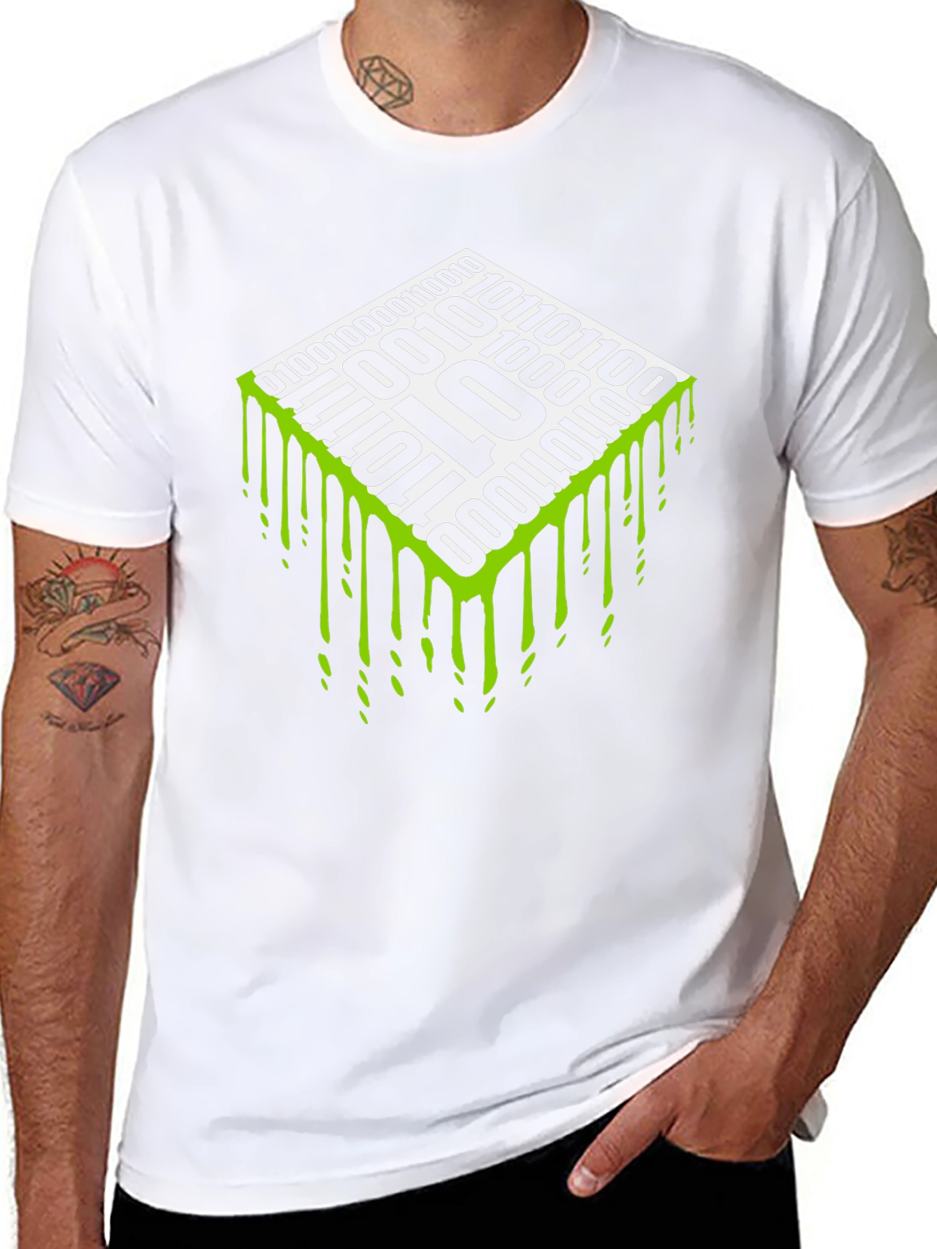 Binary Code Drip Graphic Tee - Geek Chic