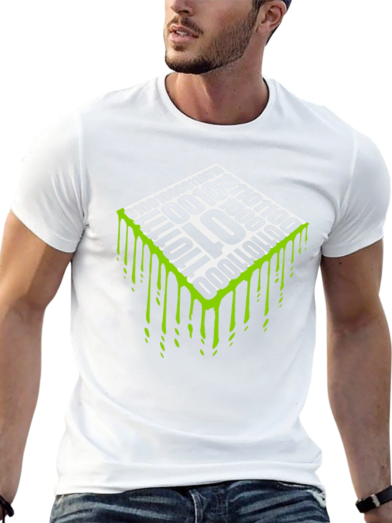 Binary Code Drip Graphic Tee - Geek Chic